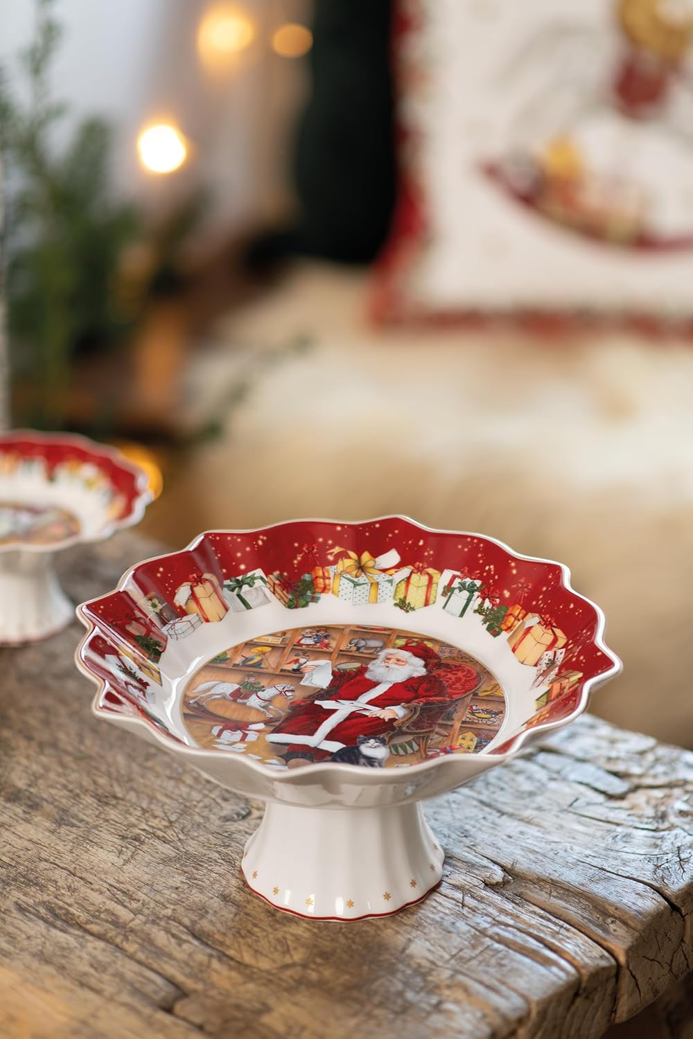 Villeroy & Boch Toy's Fantasy Christmas Collection Footed Pastry Plate, Premium Porcelain, 9.5x4.75 in, Colorful