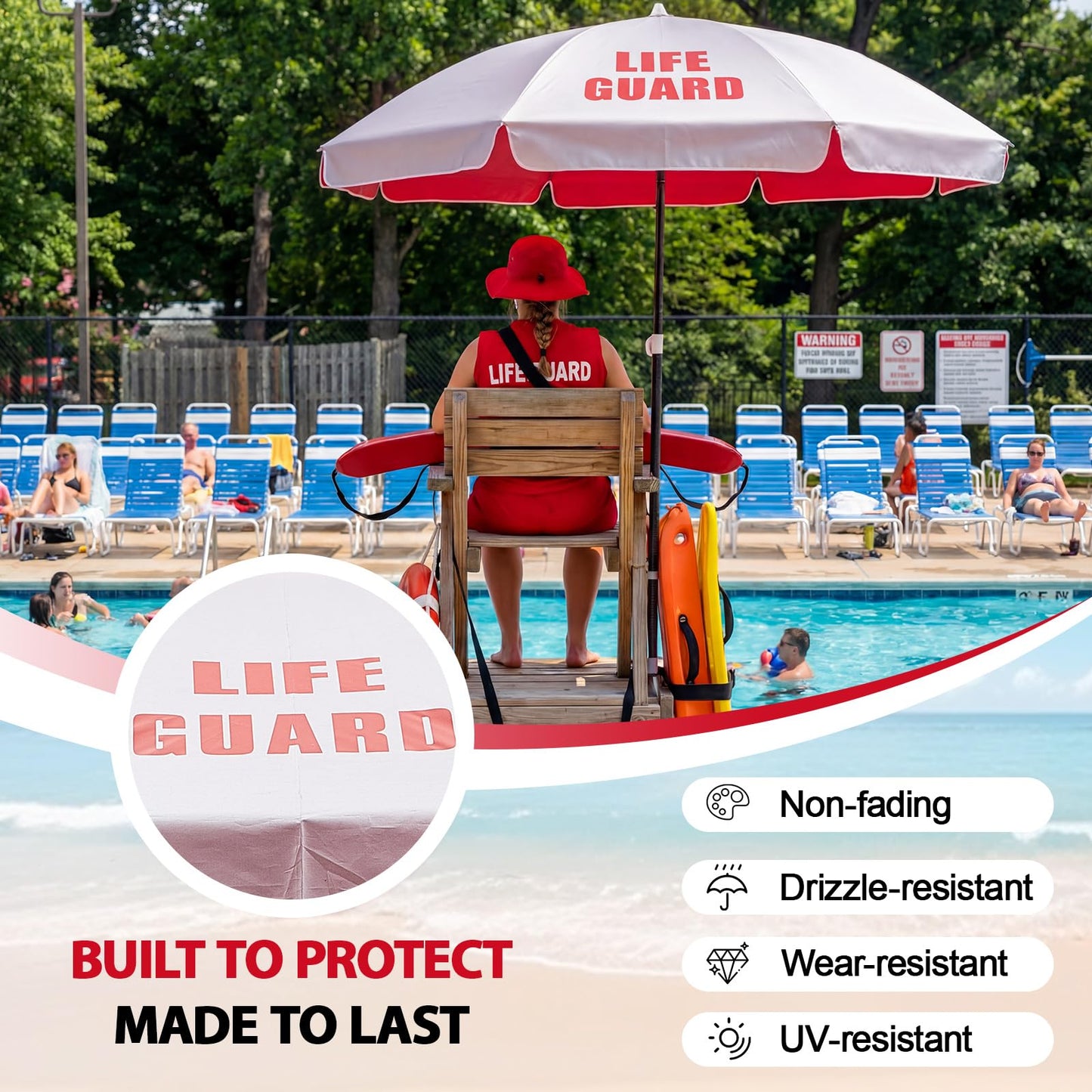 Sweetude Lifeguard Umbrella with Tilt 45° for Seat Patio Beach Outdoor Lifeguard Solar Sun Umbrella Portable for Chair(Sliver)