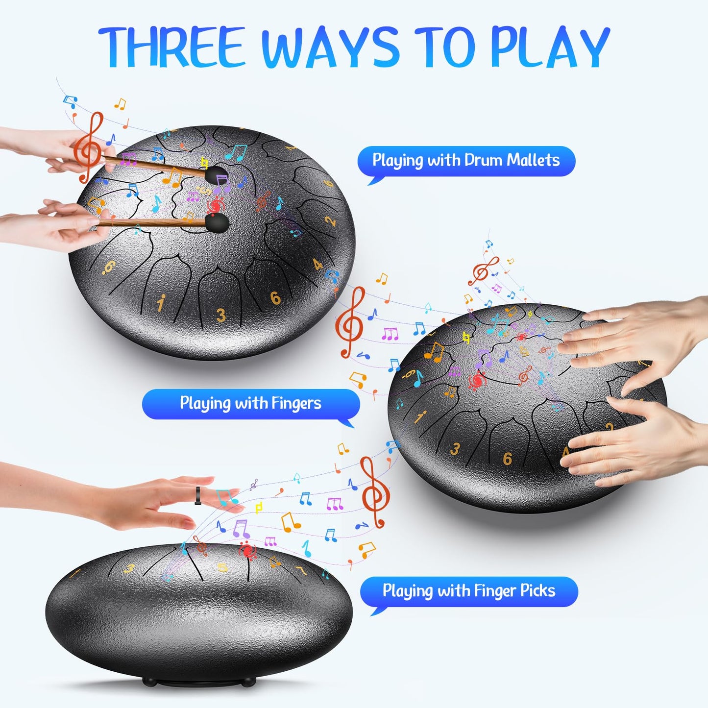 Professional Steel Tongue Drum For Adults & Kids - 8/12 Inch Hand Percussion Instrument Rain Drum With 11/13 Notes For Yoga, Med