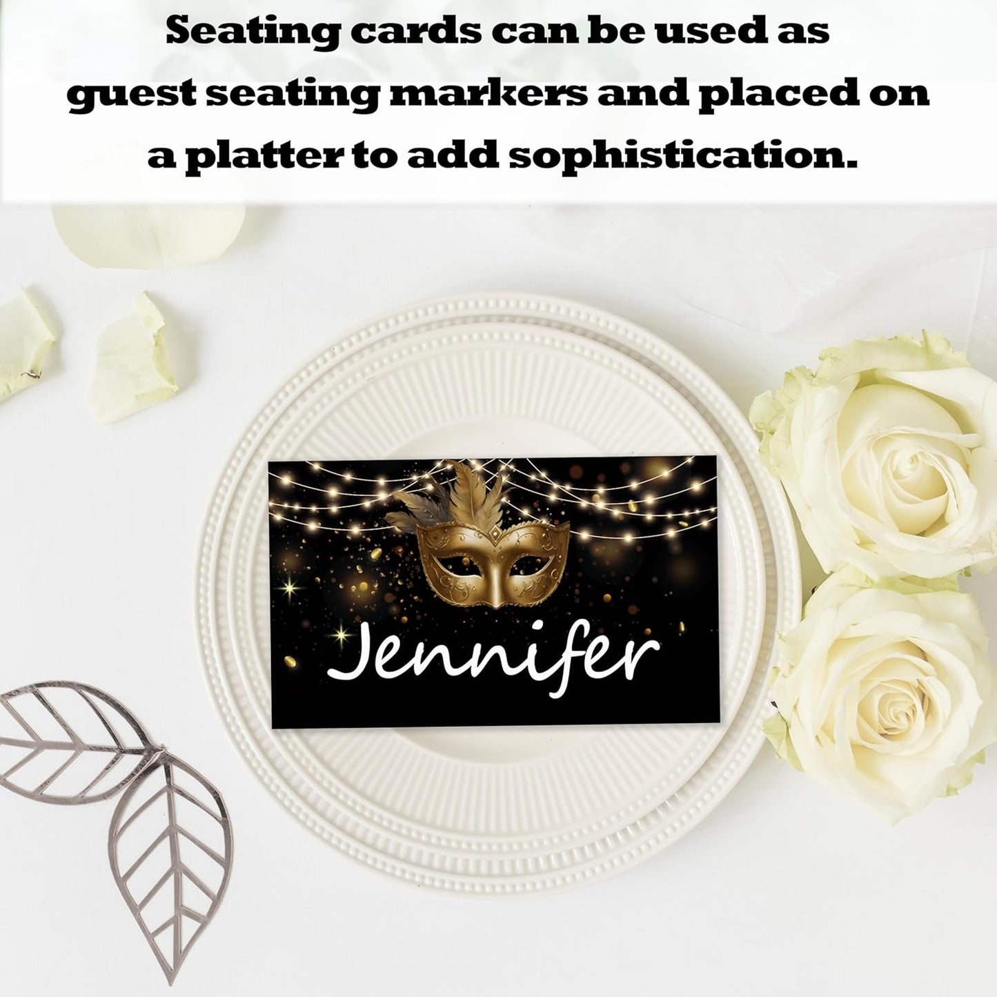 Masquerade Place Cards For Girls, Gold Mask Name Cards For Table Setting, Party Favors Supplies For Bachelor Slumber Sleepover, Venetian Mask Party Decorations, 25 Tent Cards -19
