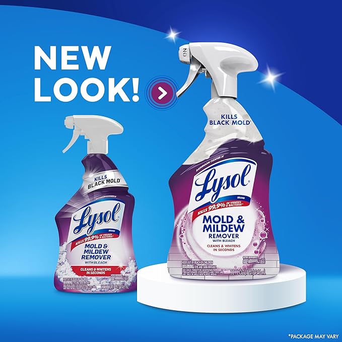 Lysol Mold & Mildew Remover Spray, Bathroom & Shower Cleaner, Disinfectant Spray, Stain Remover with Bleach, Tough on Black Mold, Multipurpose Cleaner for Home and Kitchen, 32oz (Pack of 4)