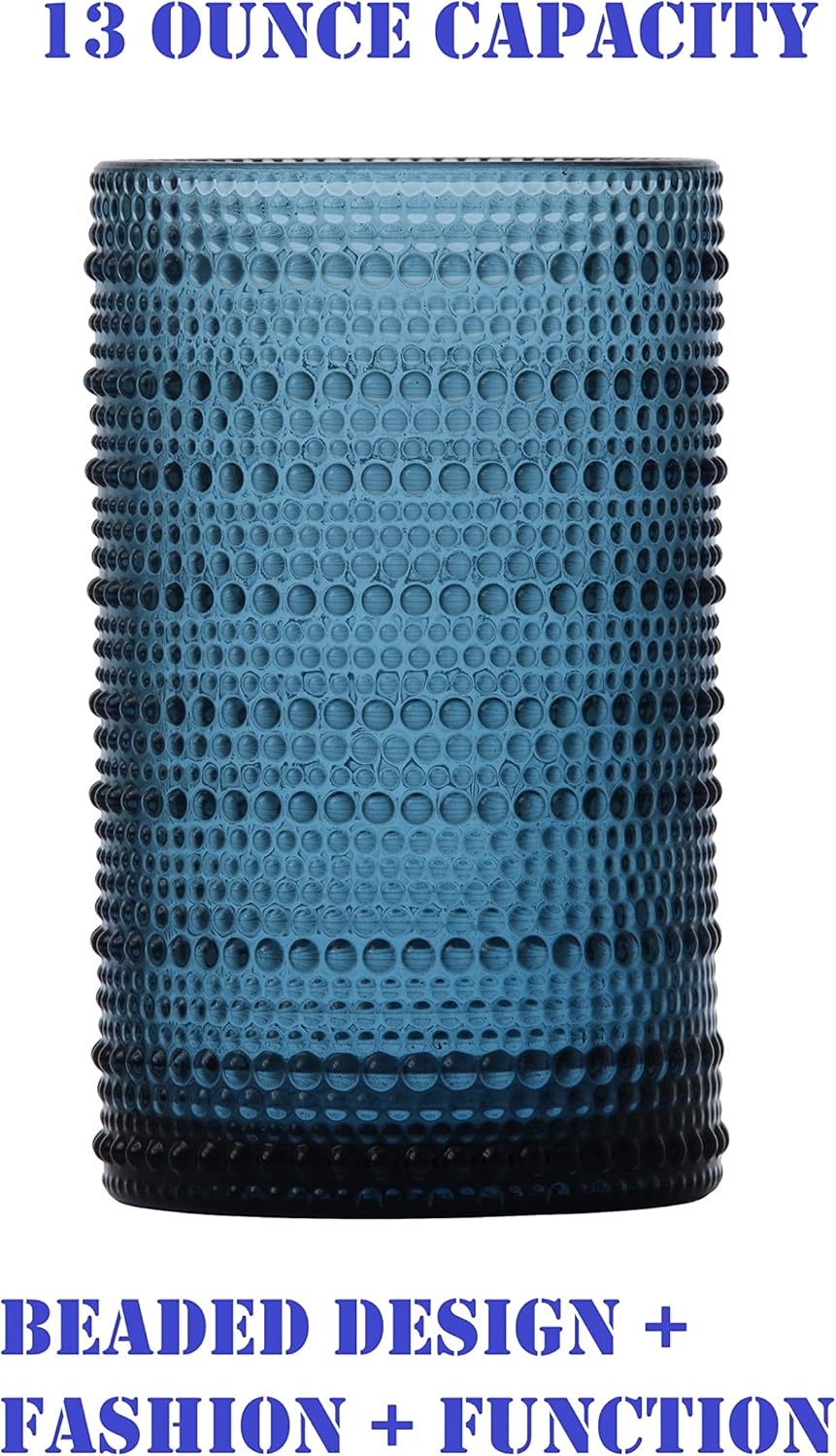 Fortessa Jupiter Beaded Hobnail Glass, 13 Ounce Iced Beverage (Set of 4), Smoke Gray