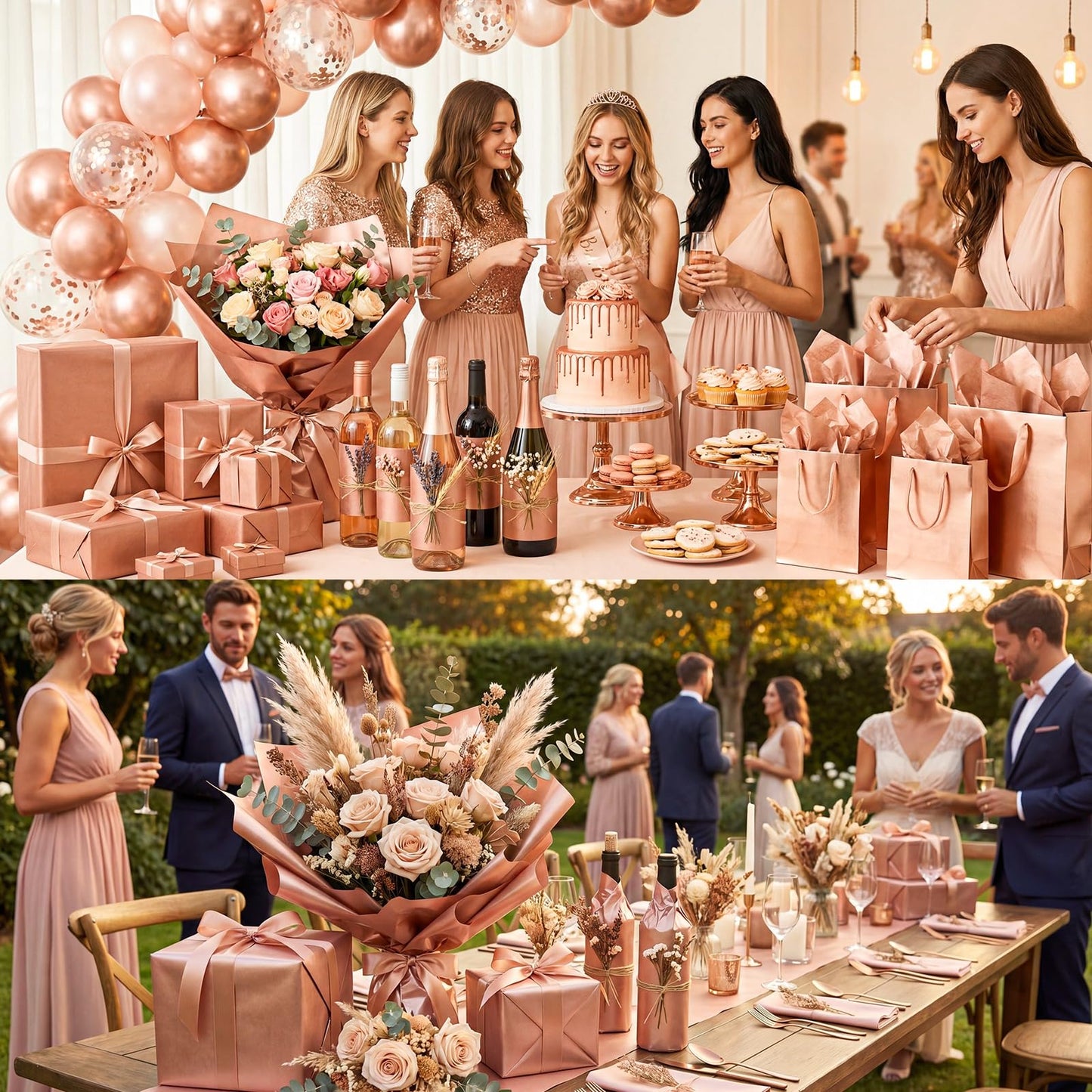 woric 110 Sheets Rose Gold Tissue Paper Bulk, 17GSM Metallic Tissue Paper for Gift Bags Graduation Bouquet DIY Crafts Birthday Weddings Baby Shower Girl Party Decor, 14 x 20 Inch