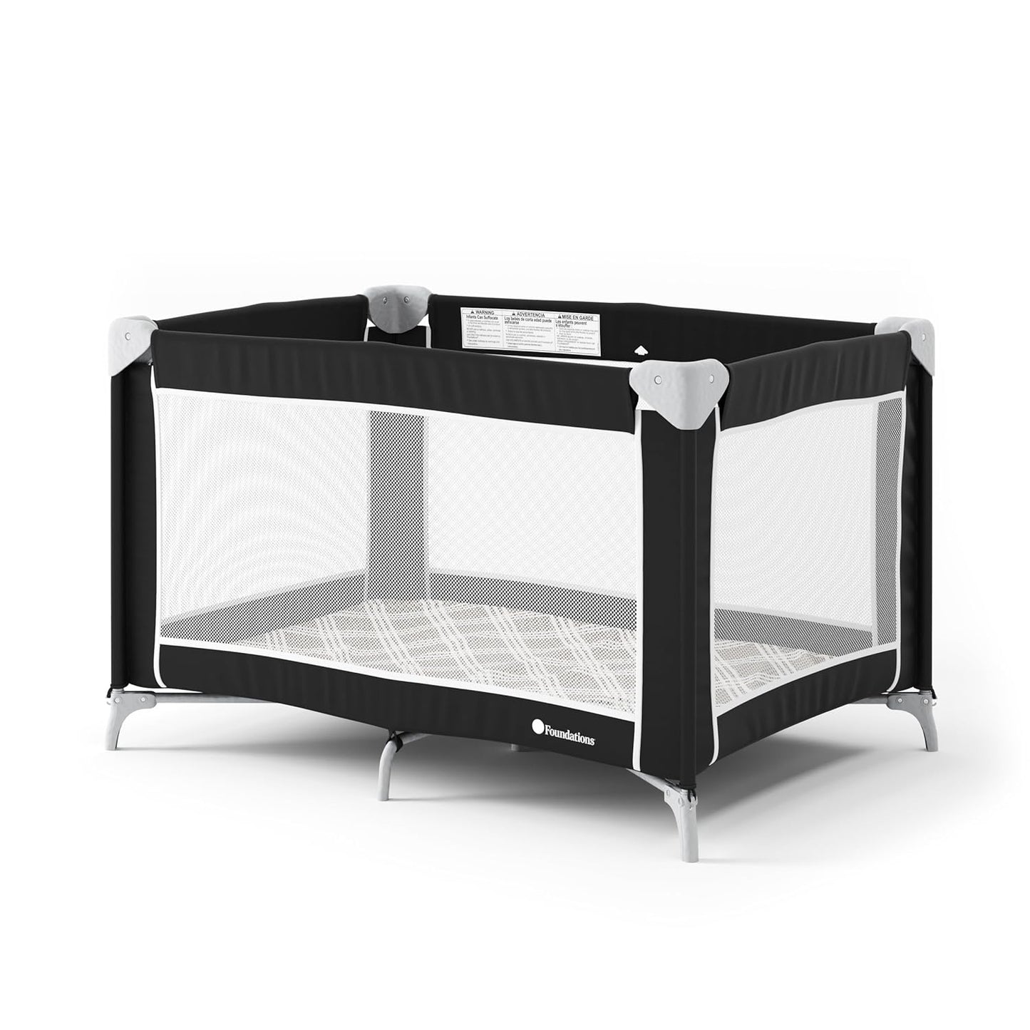 Foundations Sleep 'N Store Baby Pack and Play Yard - Portable Playpen for Toddlers, Foldable Travel Playpen with Storage Bag & Foam Mattress, Durable Design for Hotels & Daycares - Graphite
