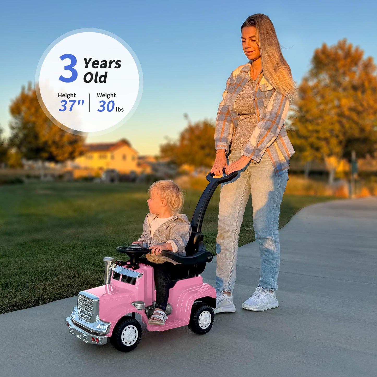 Outfunny 3-in-1 Ride on Push Car for Toddler with Handle, Toddler Ride on Toy for Girls Aged 1-3, Stroller Sliding Walking Car w/Music and Horn - Pink