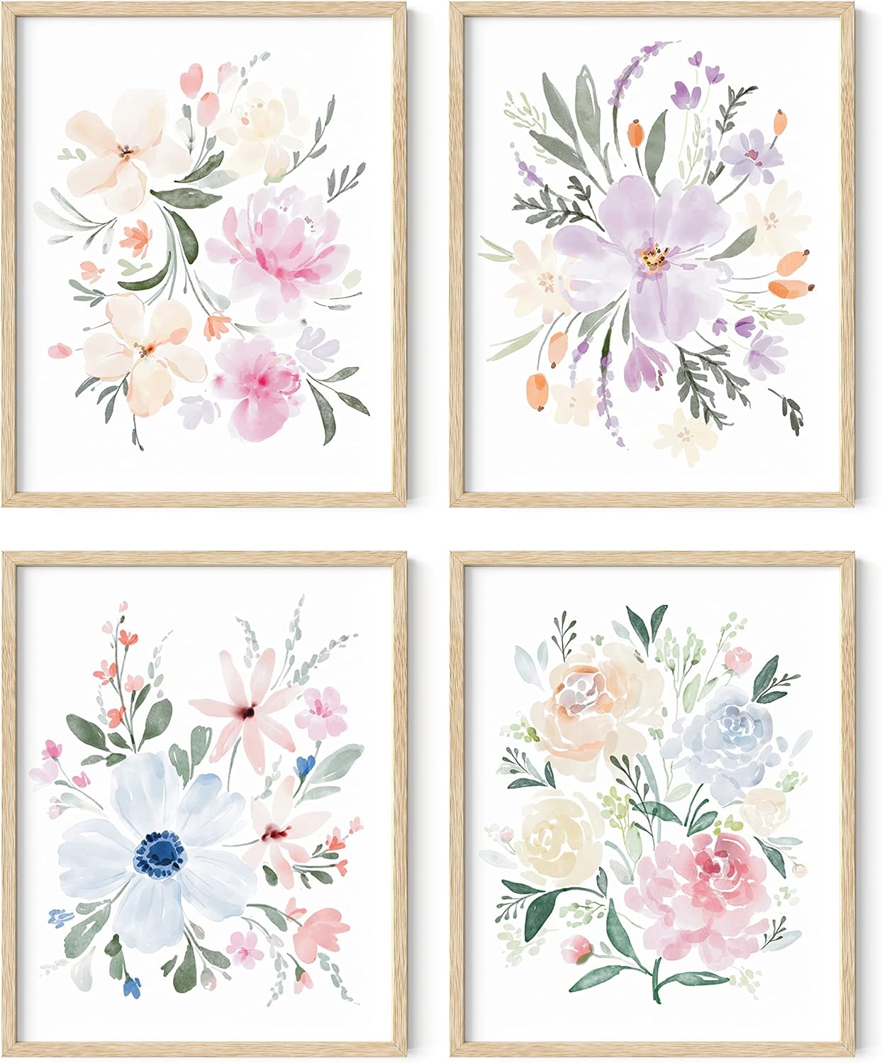 HAUS AND HUES Flower Wall Decor - Set of 4 Floral Wall Art, Framed Bouquet Pictures for Living Room, Bedroom, and Kitchen, Flower Pictures Wall Decor (Framed Beige, 11x14)