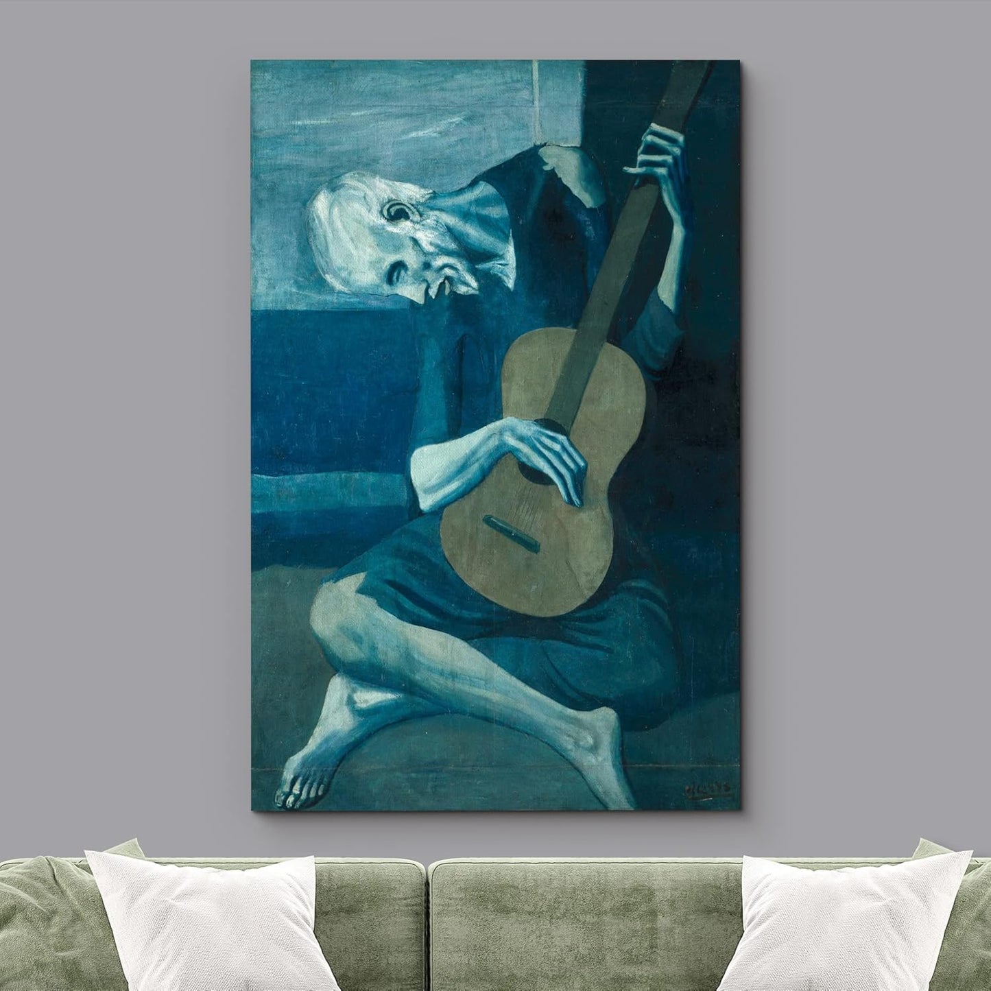 wall26 Canvas Print Wall Art The Old Guitarist by Pablo Picasso Cultural People Oil Painting Fine Art Traditional Dramatic Multicolor Ultra for Living Room, Bedroom, Office - 12"x18"