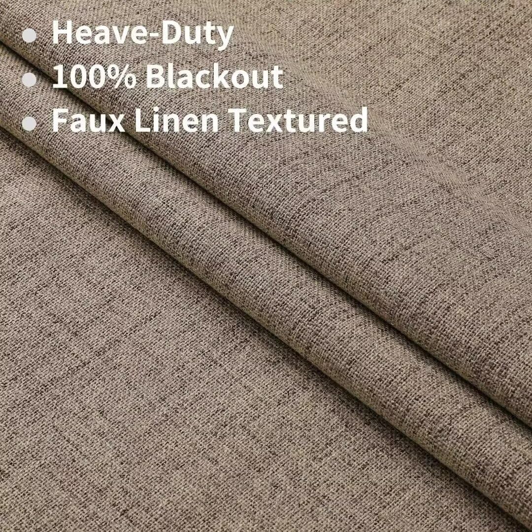 Joydeco Natural Linen Curtains 96 inch Length 2 Panels Set Burg 100% Blackout Patio Door Curtain Room Darkening Sliding Door Curtains Thermal Insulated Back tab Rod Pocket(105x96 inch, Linen)