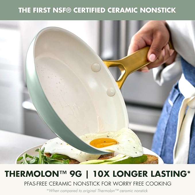 GreenPan Nonstick Reserve Pro 8" Frying Pan, NSF Certified Ceramic, Hard Anodized PFAS-Free Skillet, Stainless Steel Handles, Oven & Dishwasher Safe, Moss Green