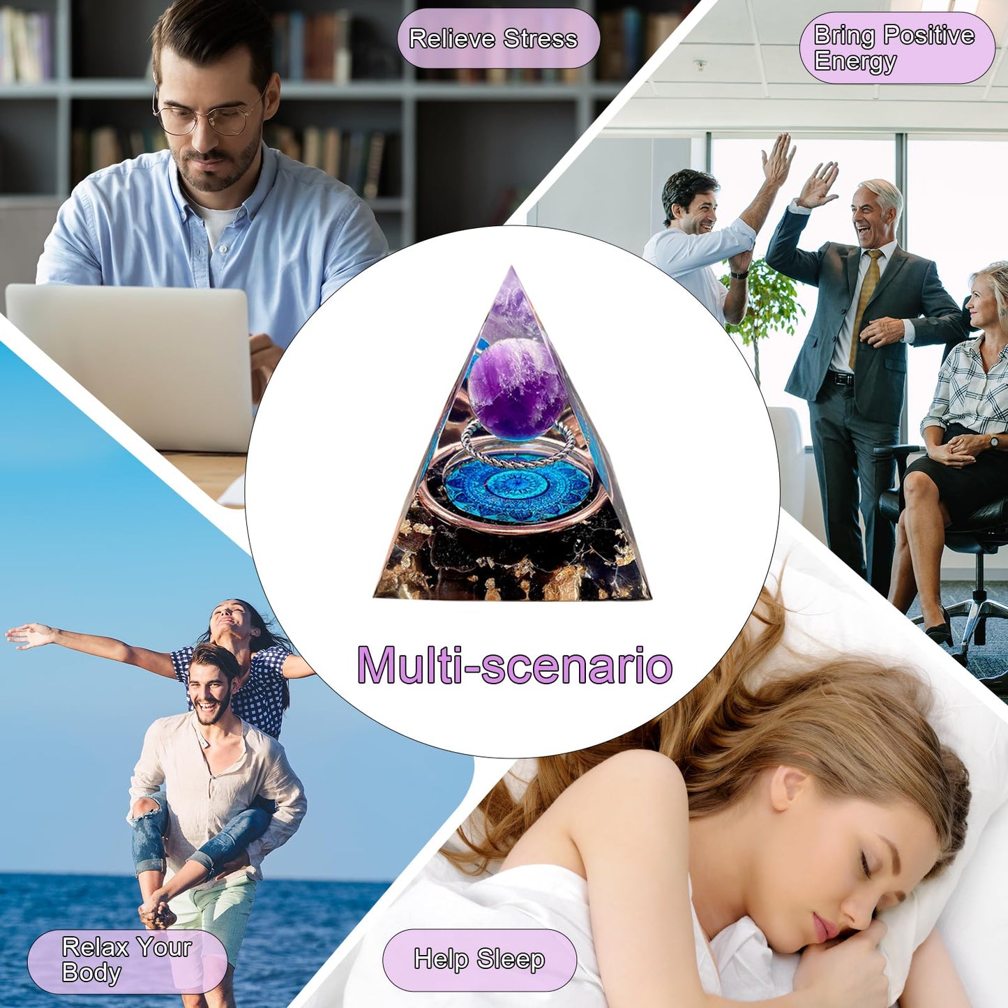 Saefheled Orgone Pyramid Energy Generator,Natural Amethyst&Obsidian Orgonite Crystal Healing Pyramids for Reduce Stress Chakra Reiki Healing Meditation Attracts Lucky and Success, Wealth Health(6cm)