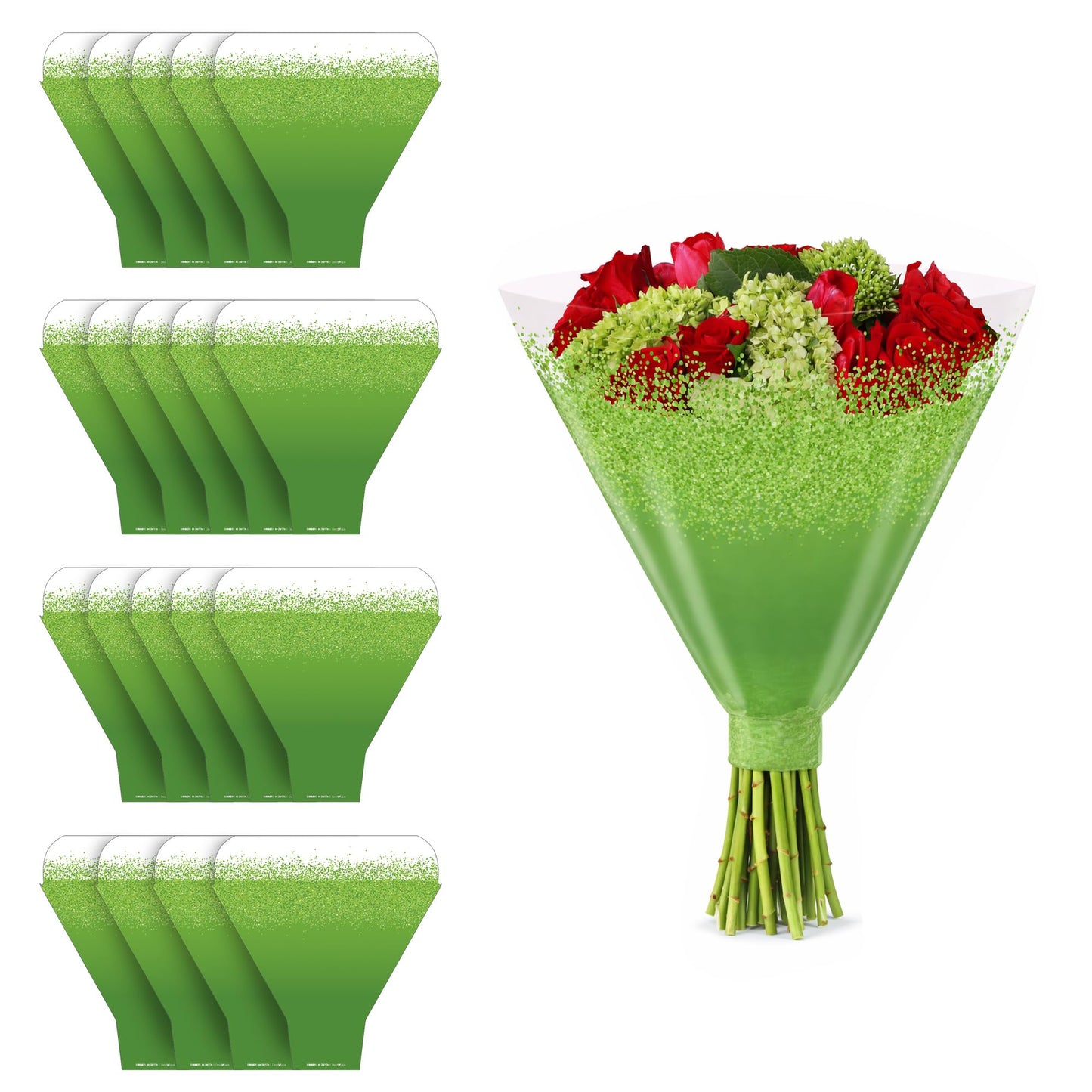 the florist Supply Confetti Sleeves 20 Pack 17.3 x 17.1 x 4.9 Inch Waterproof Flower Bouquet Wrapping Sleeves, Flower Bouquet Bags, Plastic Floral Sleeves, Gift-Ready for Wedding, Birthday, Green