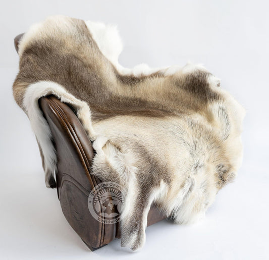 Sunshine Cowhides 100% Genuine Nordic Reindeer Hide Rug - Greyish Animal Skin Rugs for Bedroom, Living Room, Office, & Bathroom, Premium Décor for Aesthetic Living - XL (3-4 x 4-5.5 ft)