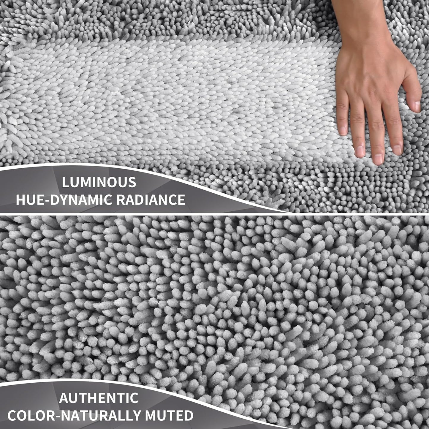 Yimobra Long Bathroom Rugs Runner 60x24 Inch, Extra Thick Soft Absorbent Chenille Bath Mat, Non Slip Machine Washable, Quick Dry Bath Rugs for Bathroom Floor, Tub and Shower, Light Grey