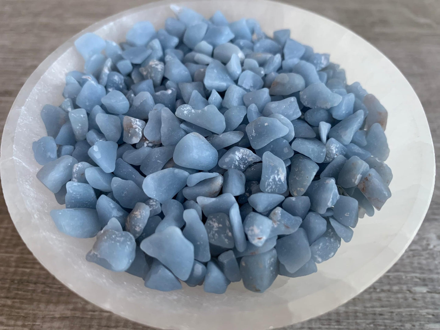WHOLESALE Natural Semi Tumbled Angelite Gemstone Chips, Crushed Mini Crystals, Undrilled Crystal Chips (Angelite, 0.5 Pound)