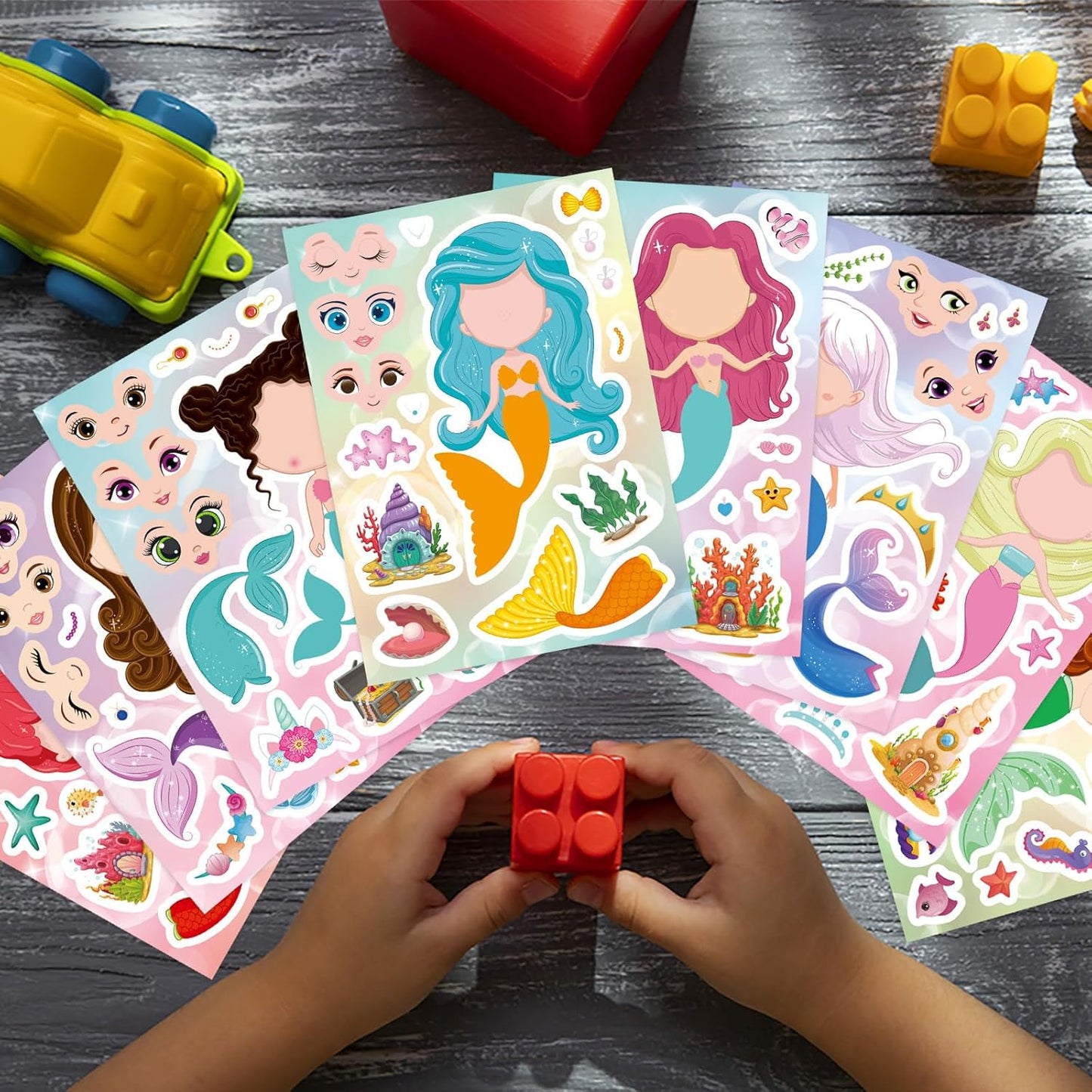 32 Sheets Mermaid Stickers for Kids, Make Your Own Sticker, Mermaid Make a Face Stickers for Kids Party Favors, Classroom Teacher Rewards, Art Craft Supplies