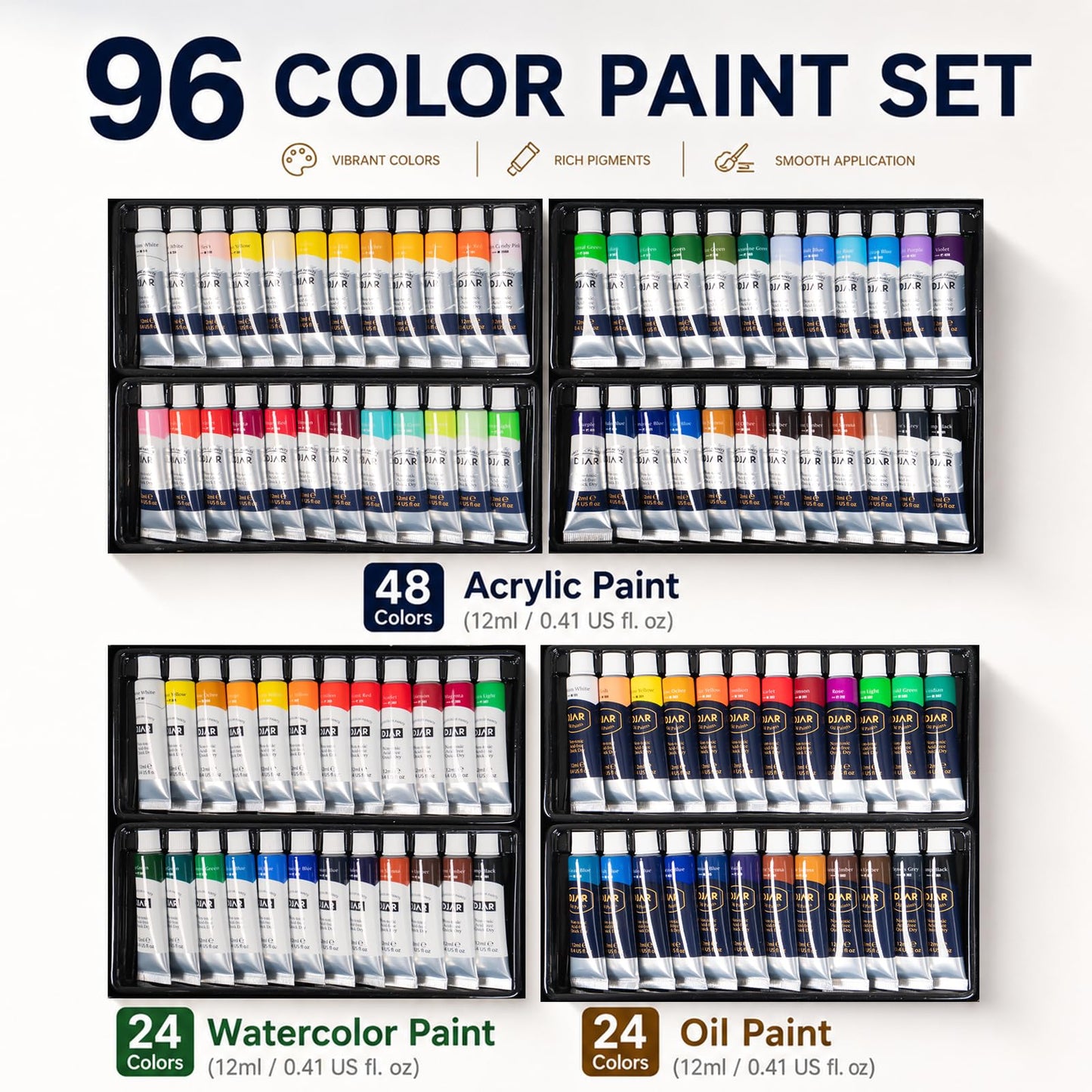 DJAR 174 Pcs Professional All-in-One Art Painting Kit with FSC-Certified Beech Wood Easel, 96 Acrylic, Watercolor & Oil Paint Set, Complete Art Supplies Painting Set for Adults, Artists, Beginners