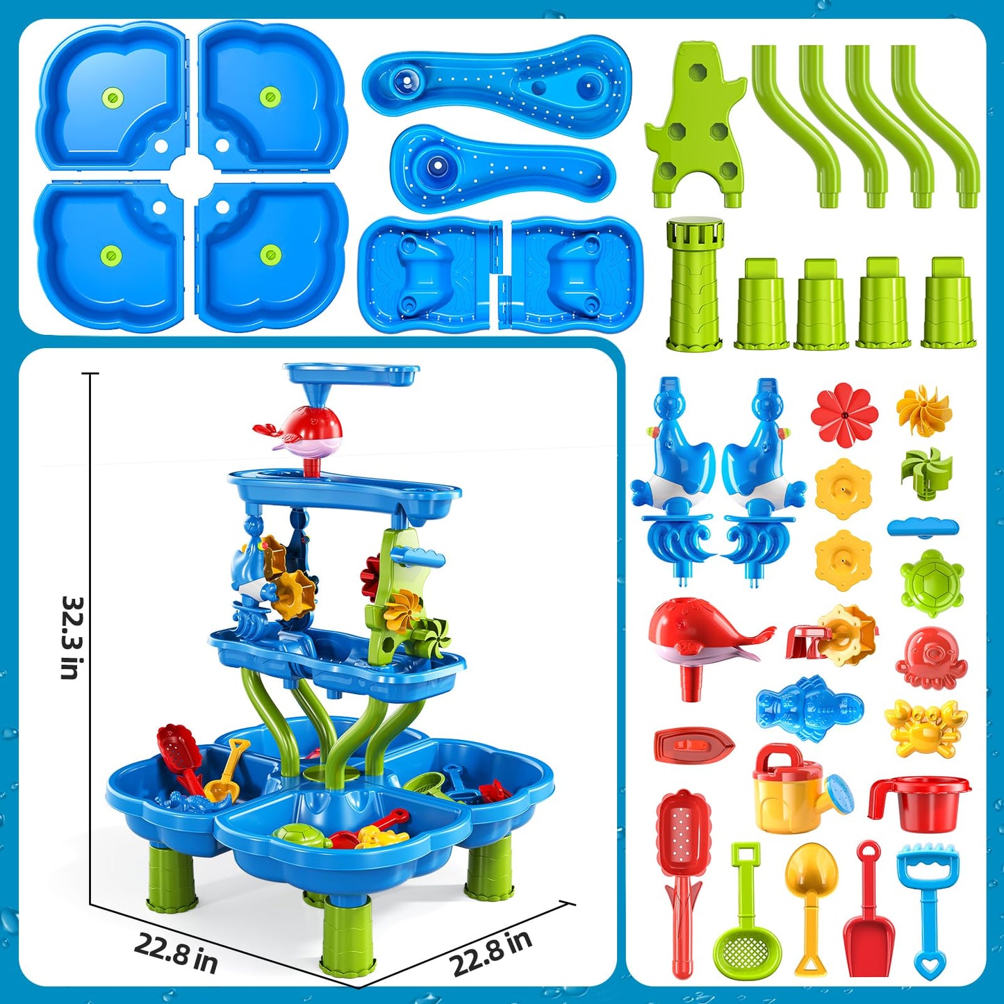 Guminnara 4 -Tier Kids Water Play Table for Toddlers 18M+ 3-5 4-8 Years, Sand and Water Table with Activity Play Set, Water & Sand Sensory Play Table Summer Beach Outdoor Indoor Toys for Birthday