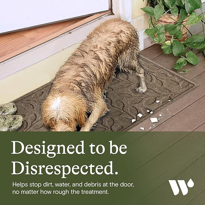 WaterHog Indoor Outdoor Welcome Mat - Door Entry Mat & Front Door Rug, Water-Resistant Construction Built for Busy Entryways, Garage, Mudroom and Hallways, Brittney Leaf Collection, Camel, 2' x 3'