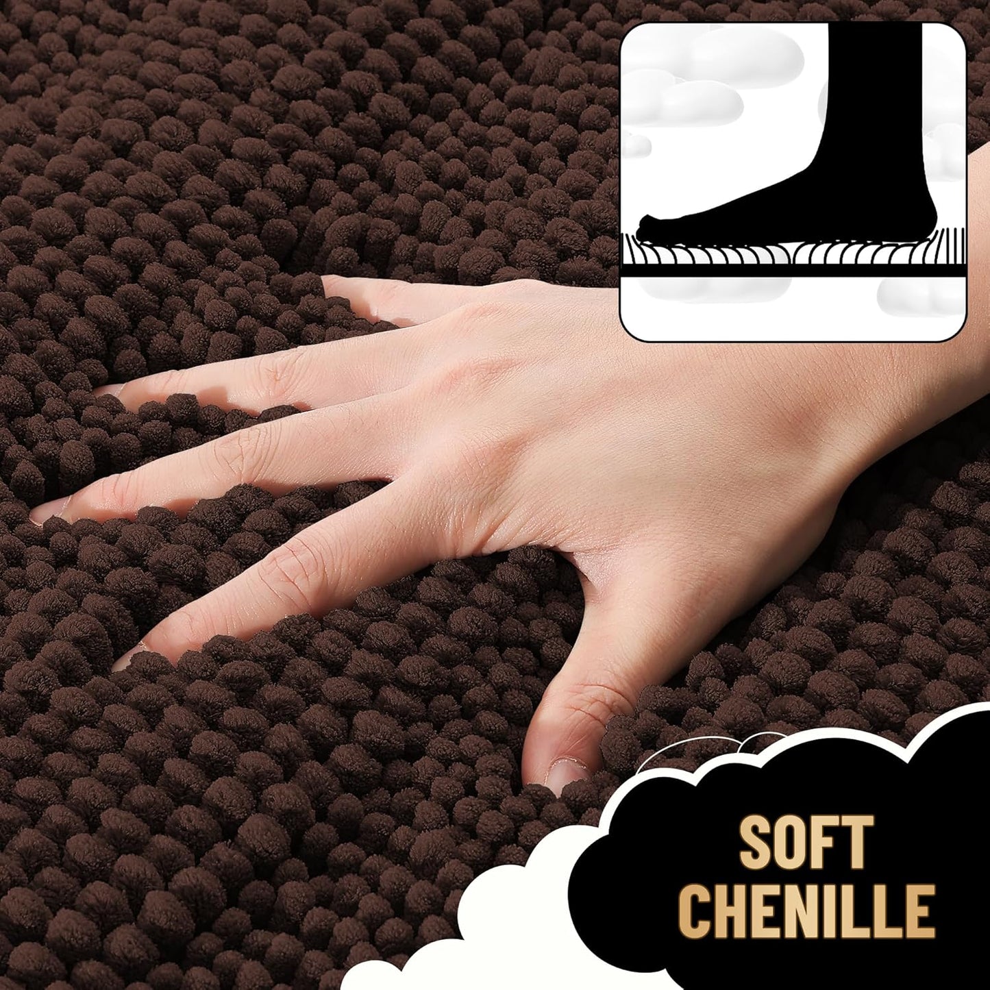 OLANLY Thick Bathroom Rugs 47x20, Extra Soft Absorbent Chenille Striped Bath Rugs, Rubber Backing, Machine Wash Dry, Bath Mats for Bathroom Floor, Tub and Shower, Home Decor Accessories, Brown