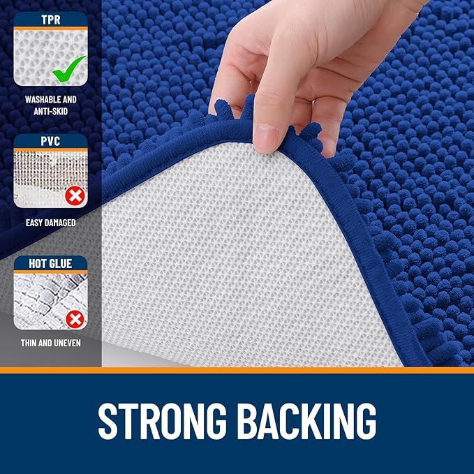 OLANLY Bathroom Rugs 59x35, Extra Soft Absorbent Chenille Bath Rugs, Rubber Backing Quick Dry, Machine Washable Bath Mats for Bathroom Floor, Tub and Shower, Home Decor Accessories, Royal Blue