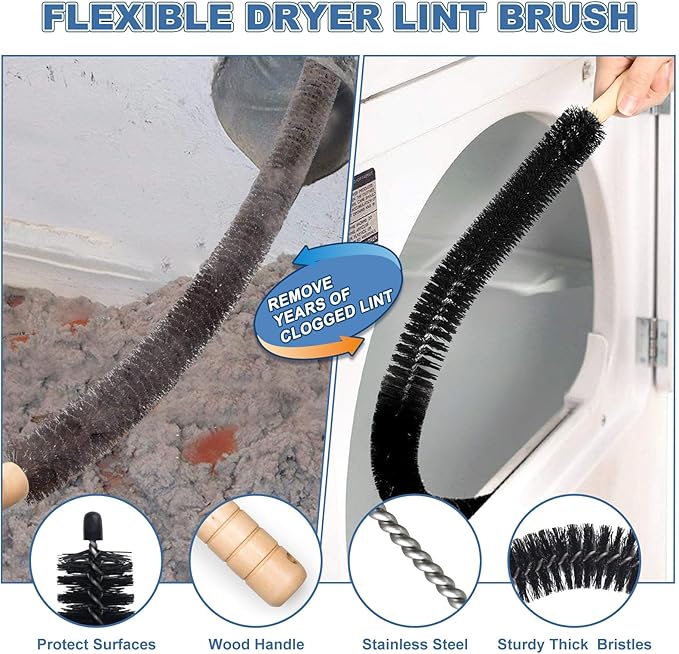 2 Pieces Dryer Vent Cleaner Kit Compatible with All Vacuum Cleaner, Dryer Lint Brush and Vacuum Hose Attachment, Quickly Lint Remover, Deep Blue