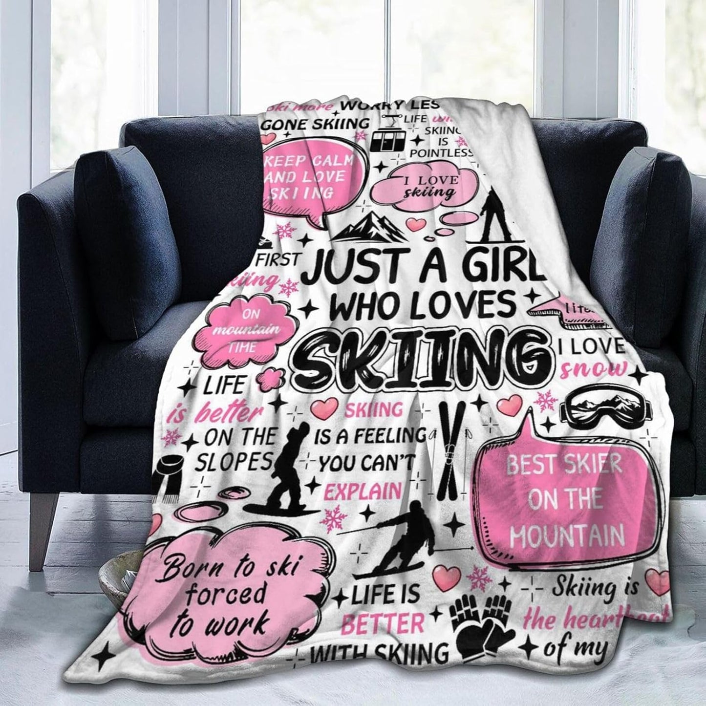 Skiing Blanket Soft Flannel Ski Themed Throw Blankets Sports Throw Blanket Bedding Decor Gifts for Women Men Boys Girls Adults 60"X50"