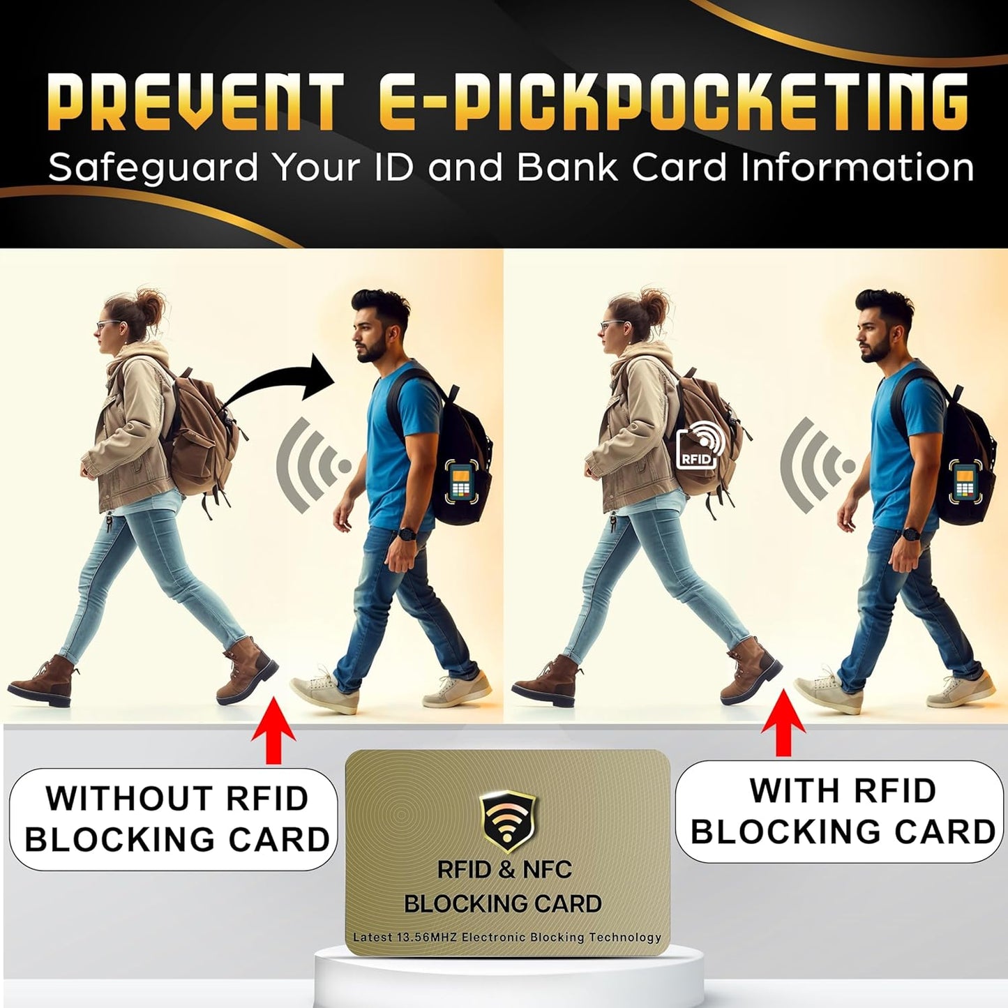SaiTech IT RFID Blocking Cards - 2 Pack, Protects Entire Wallet/Purse, NFC/Contactless Bank Card Protector - Golden
