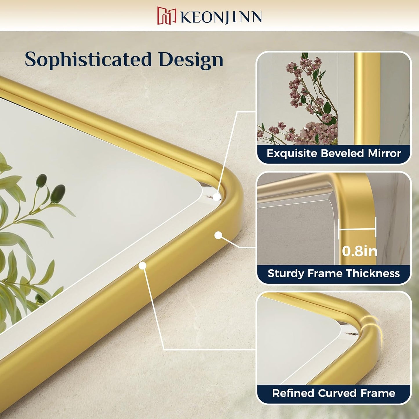 Keonjinn 24 x 36 Inch Pivot Mirror Bathroom, Gold Tilt Mirror Bathroom for Wall, Brushed Gold Beveled Pivot Rectangle Mirrors for Over Sink, Modern Metal Framed Vanity Mirrors, Horizontal/Vertical