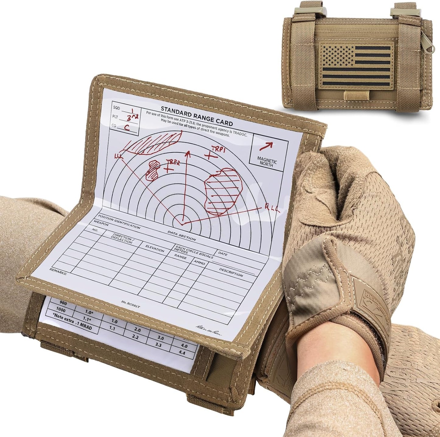 LIVANS Map Case Tactical Arm Sleeve QB Wristband Map Pouch Tactical Armband Sleeve Military Arm Wrist Pouch Document DOPE Card Holder for Shooting Rescue Field Measurement, Include Flag Patch