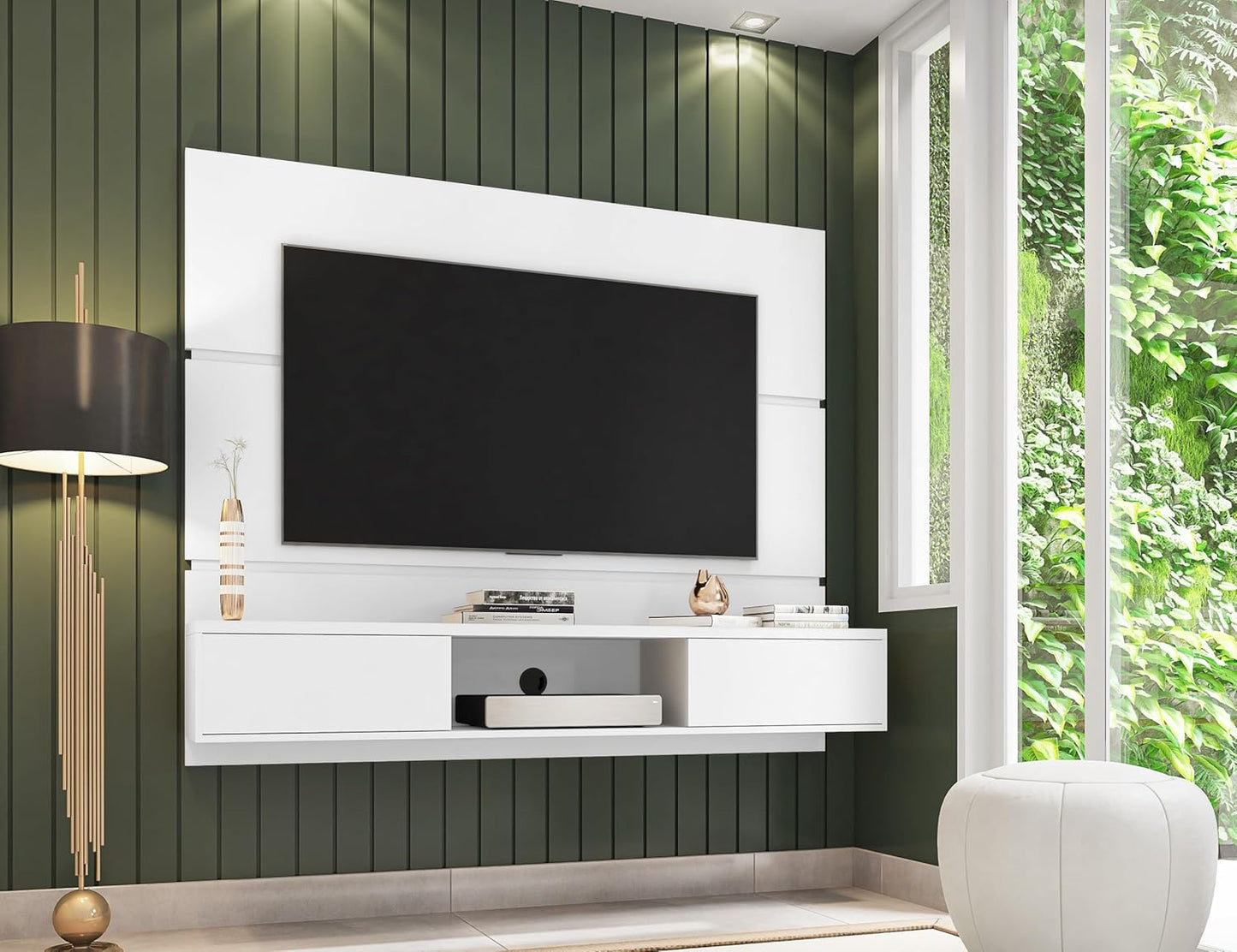 Manhattan Comfort Vernon 62" Floating Entertainment Center, Wall Mounted TV Stand for 55'' Television with Concealed & Open Storage, Hole for Cable Management, White