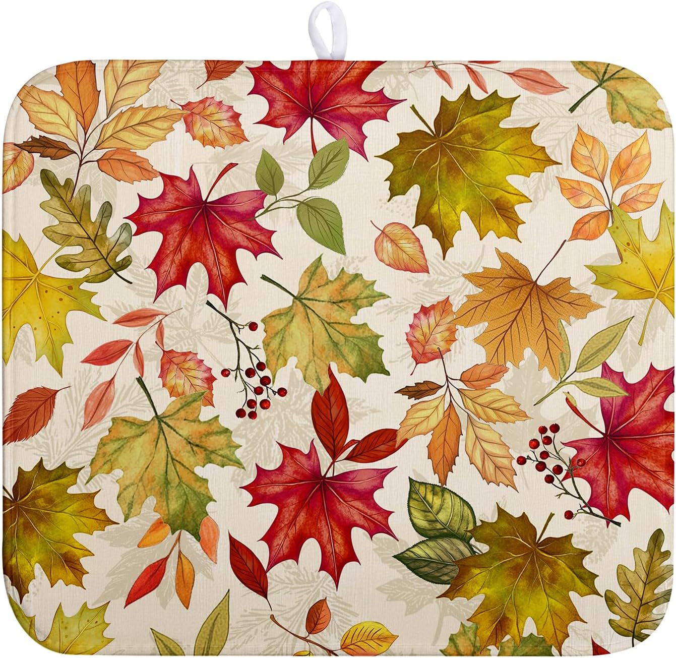Fall Drying Mat for Kitchen Counter 16 x 18 Inch Maple Leaves Autumn Thanksgiving Harvest Dish Drying Mats Absorbent Microfiber Dish Draining Washable Reversible Dishes Pad