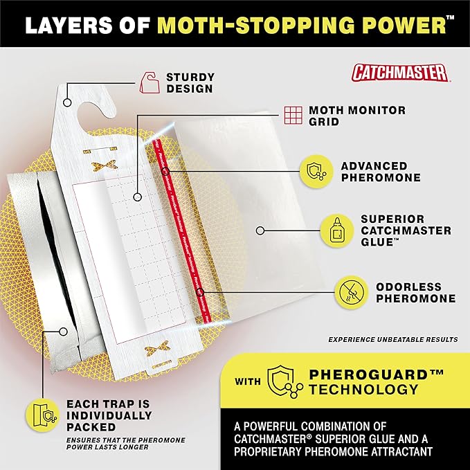 Catchmaster Clothes Moth Traps with Premium PheroGuard Technology – XL Hardwood Patterned, Extra-Strength Glue – Odorless, Traps & Eliminates Moths – Protects Clothes, Closets and Wardrobes – 6-Pack