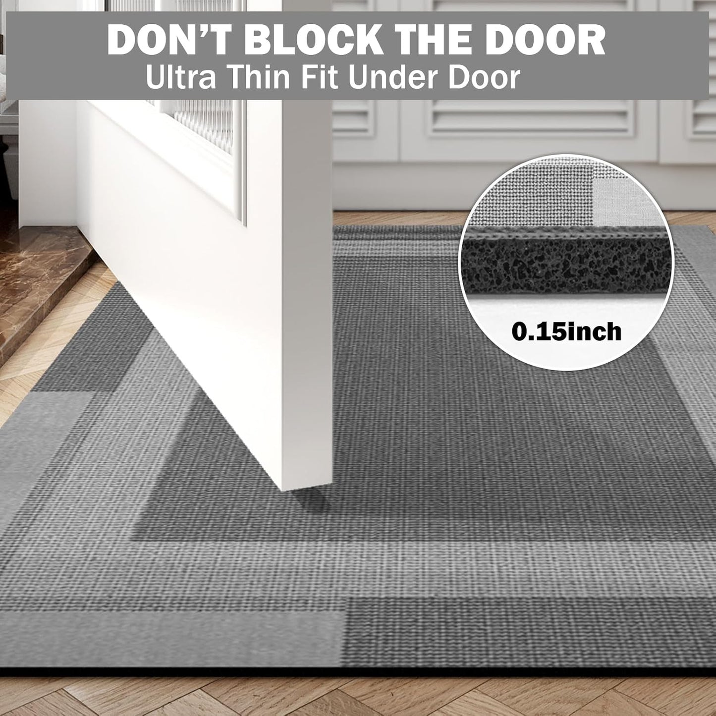 Non Slip Long Bath Mat Bathroom Runner, Rubber Backing Ultra Thin Bathroom Rugs Fit Under Door Quick Dry Super Absorbent Washable Bath Rug Shower Mat for Bathtub Sink Floor, Dark Grey 24"x48"