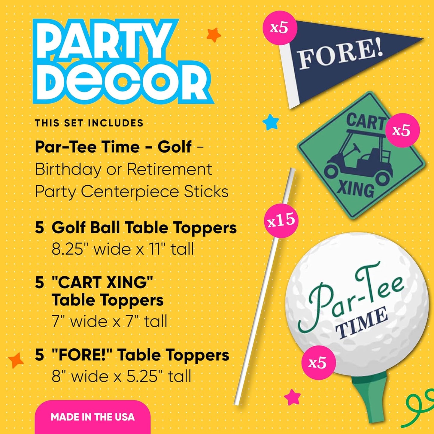 Big Dot of Happiness Par-Tee Time Premium Golf Party Decorations - 15-Piece Birthday & Retirement Centerpiece Set, Table Toppers with Golf Ball, Cart & Pennant Designs, DIY Party Supplies