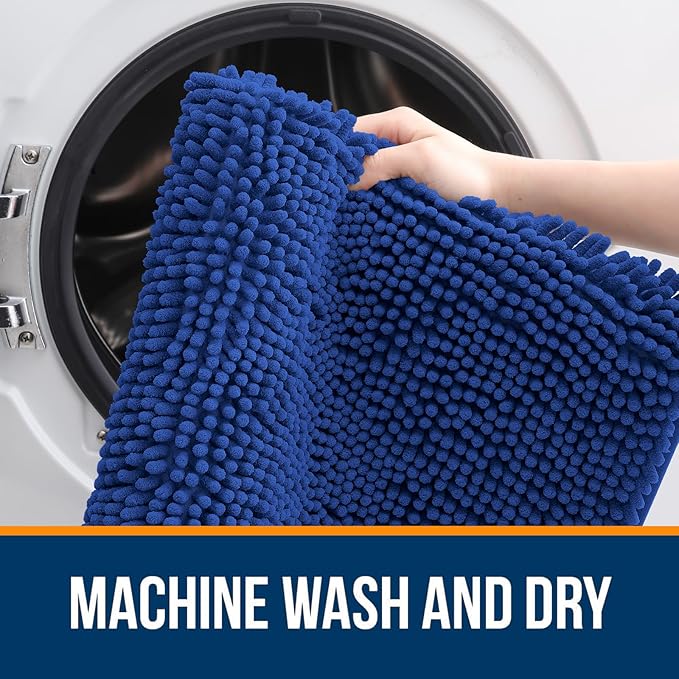 OLANLY Bathroom Rugs 59x24, Extra Soft Absorbent Chenille Bath Rugs, Rubber Backing Quick Dry, Machine Washable Bath Mats for Bathroom Floor, Tub and Shower, Home Decor Accessories, Royal Blue