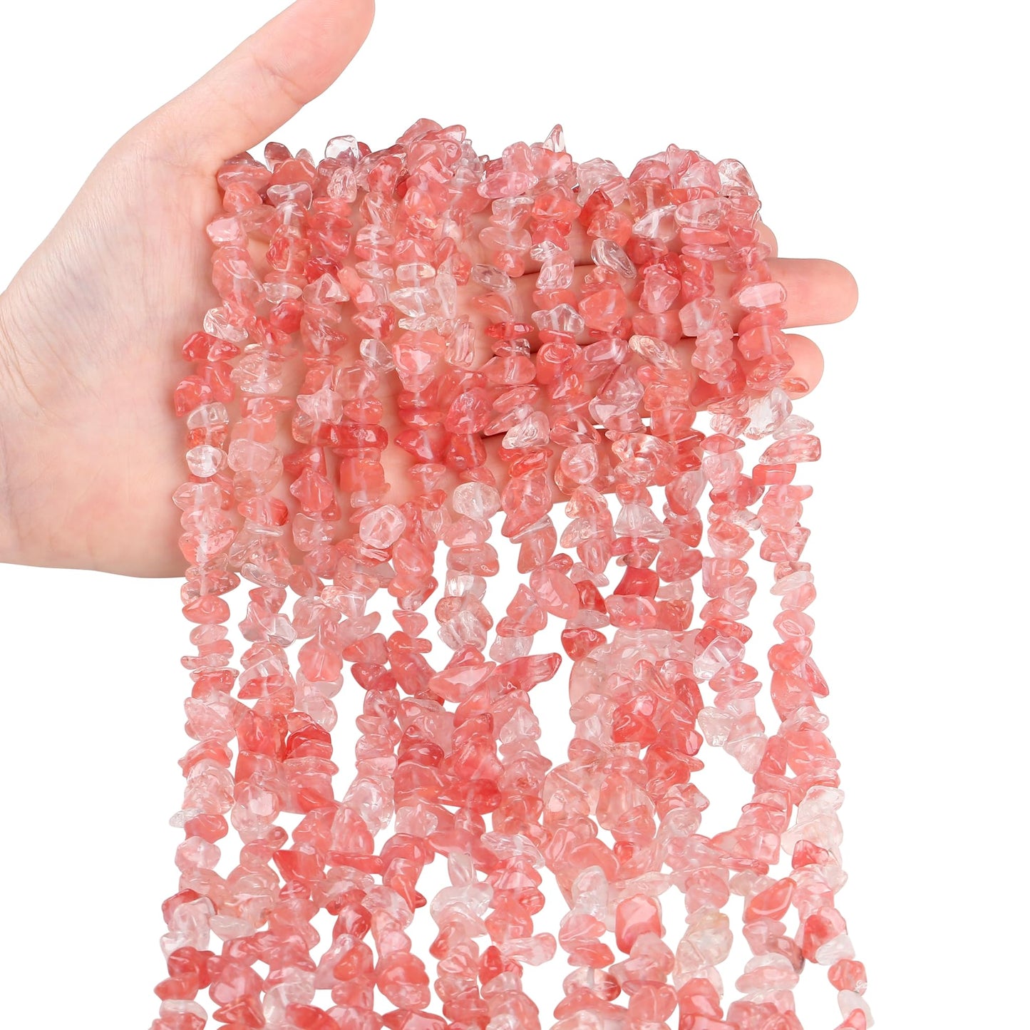 ZHIYUXI 400pcs Watermelon Red Beads 5-8mm Crystals Gemstones for Bracelet Making 2 Strands Irregular Stone Loose Rocks Bead for Jewelry Making Hole Drilled Natural Chips DIY Necklace Craft Gifts