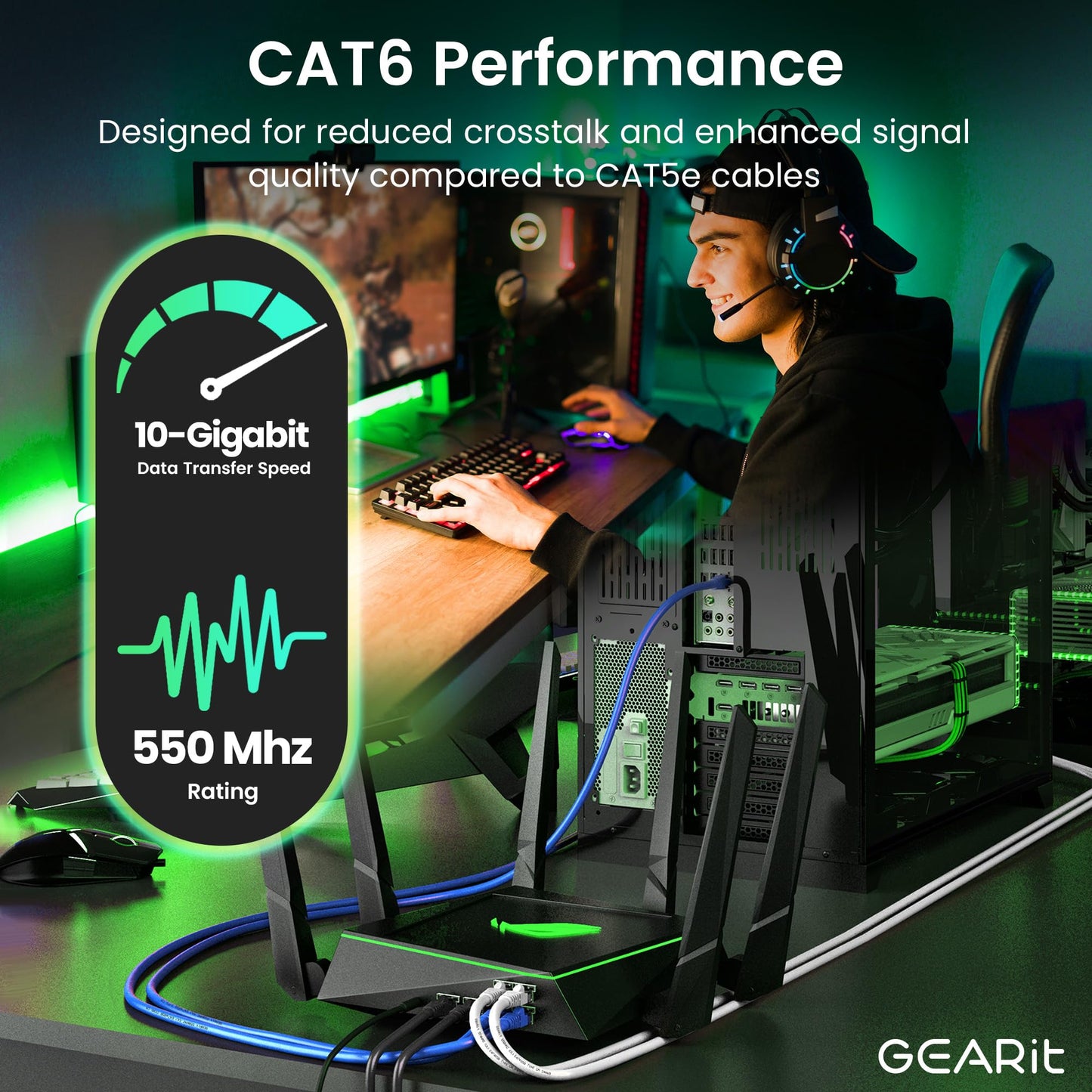 Gearit Cat 6 Ethernet Cable (50-Pack 2 Feet) Cat6 Network Patch, 10Gbps, Rj45, Snagless Cord, Gold-Plated Connectors, Internet F