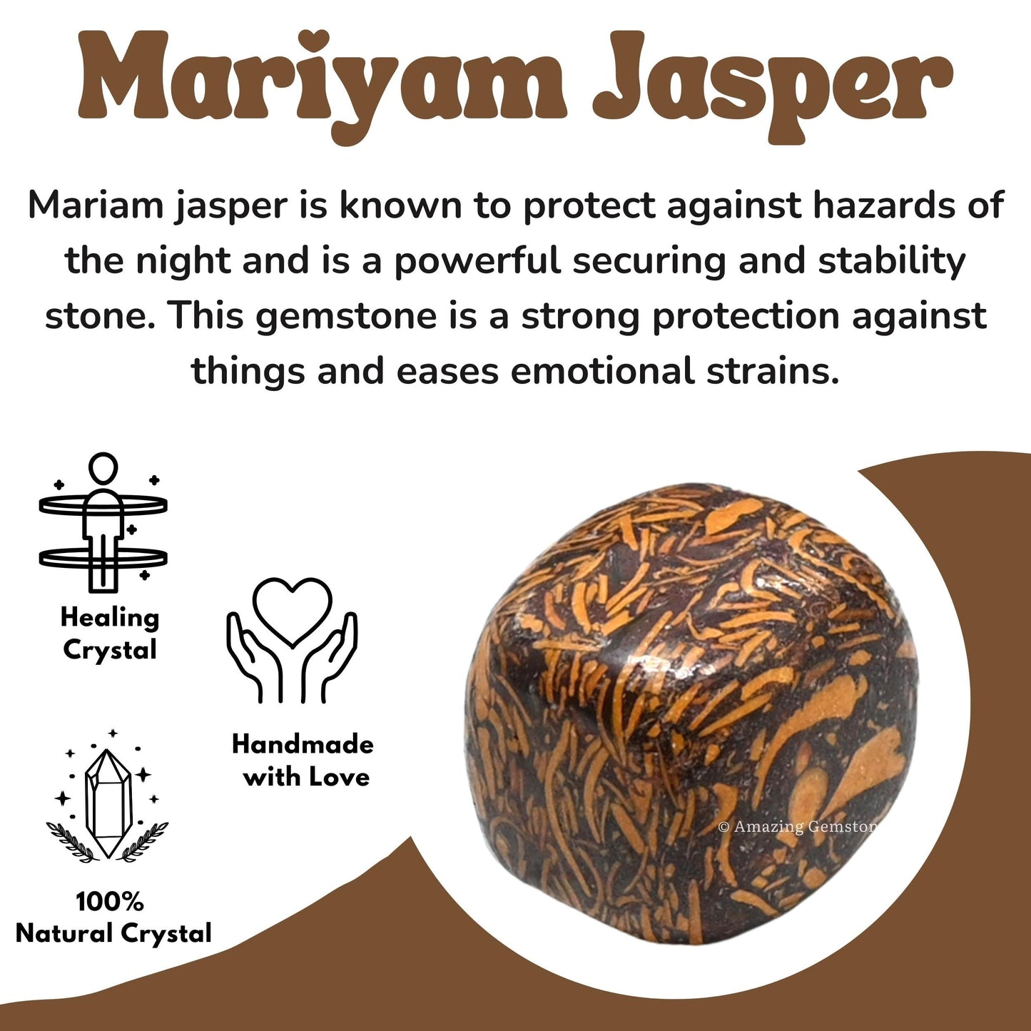 Amazing Gemstone Mariyam Jasper Crystals&Healing Stones - 1 oz Mariyam Jasper Stone, Natural Healing Stones for Energy Balance, Stress Relief - Premium Polished Gems Rocks for Meditation&Wellness