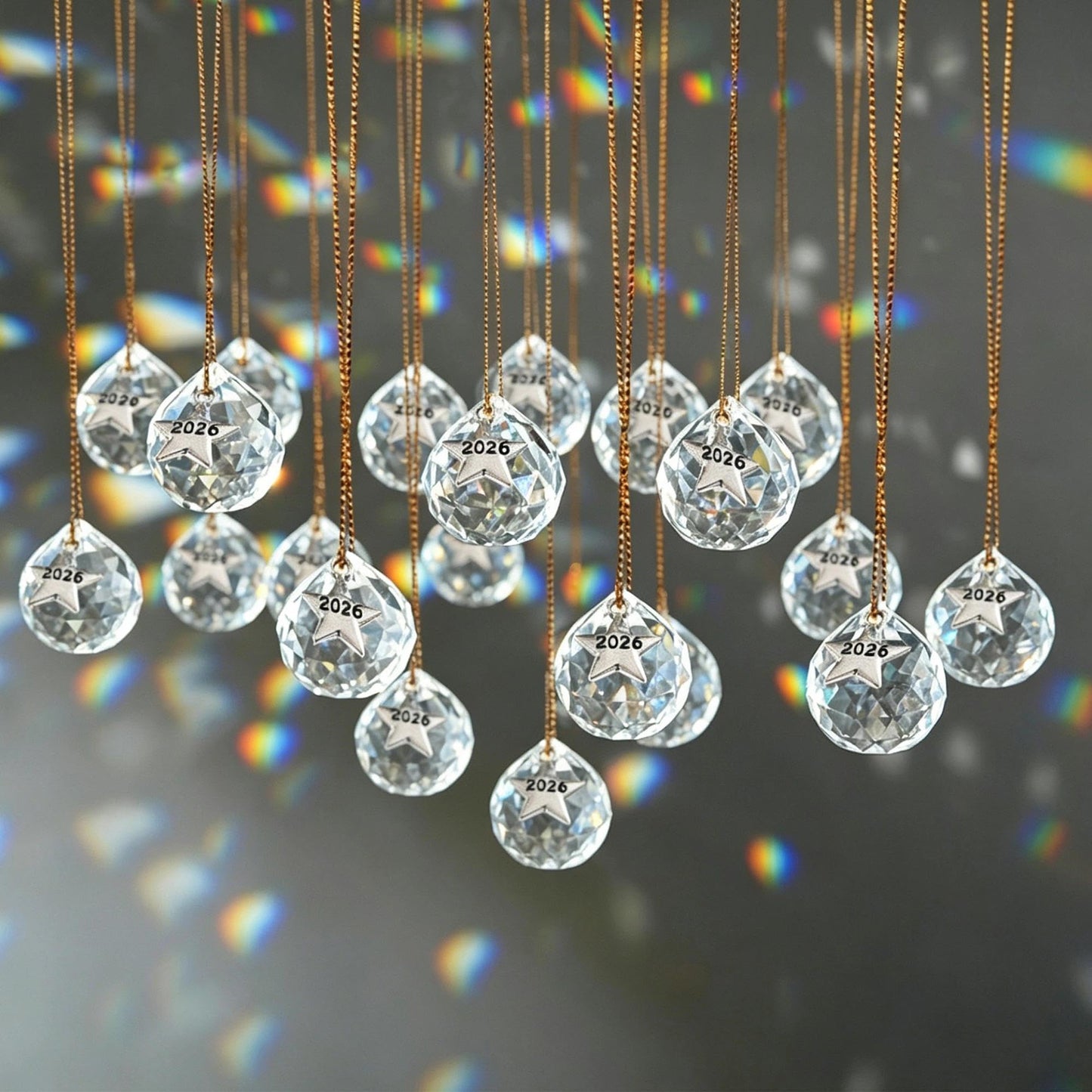 LOULIQIGIFT 24Pcs Clear Crystal Ball Prism 2026 Hanging Ornaments Chandelier Crystal Parts Rainbow Maker for Wedding Party Birthday Mothers Day Decoration (20mm)