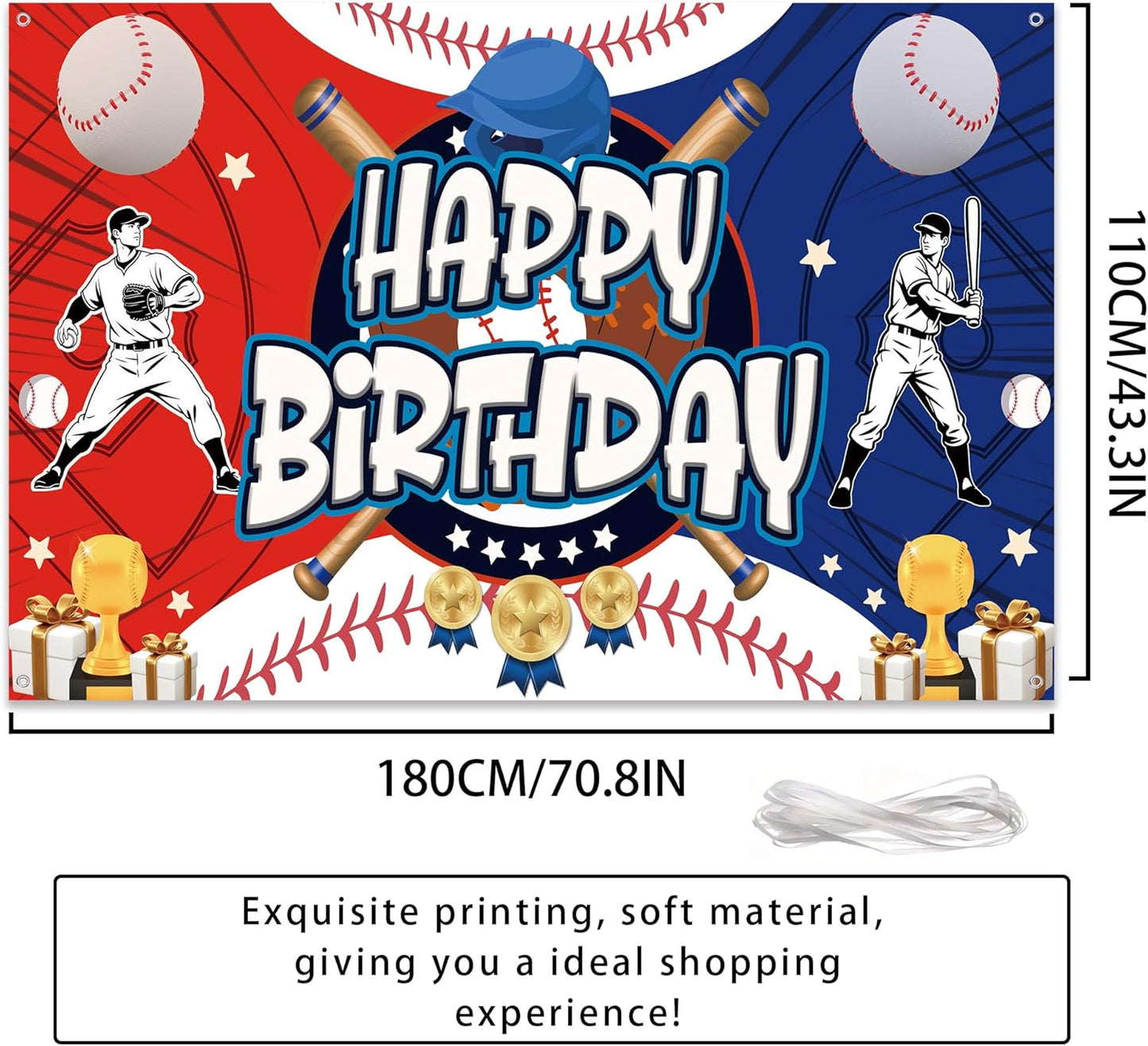 Baseball Happy Birthday Banner Backdrop - Baseball Party Decorations Vinyl Photo Background, Sports Theme Birthday Party Supplies for Kids Teenager Adults (71x43 in)