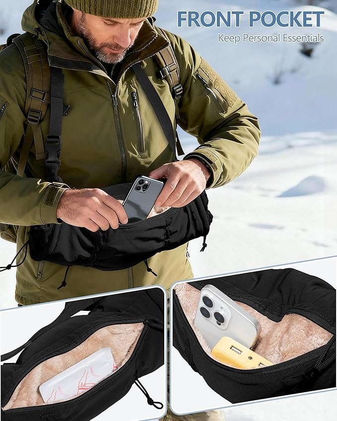 Hand Warmer Pouch with Silent Material, Drawstring Tighteners and Adjustable Strap, Hand Muff for Hunting, Golf, Football Winter Outdoor Activities