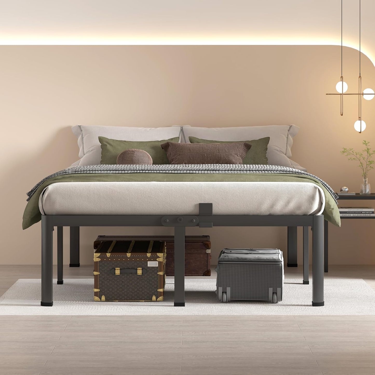 MAF 18 Inch California King Bed Frame with Round Corner Legs Mattress Slide Stopper No Box Spring Needed Heavy Duty Metal Platform Bed Frames, 3000 LBS Steel Slats Support