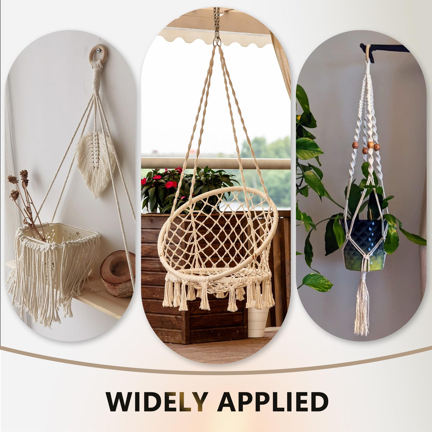 227pcs Macrame Kits 3mm 115yards Wall Hanging Natural Cotton Macrame Cord with Wooden Beads & Rings Wooden Sticks, Metal S-hooks Supplies for Hanging Plant Hand Tassel weaving