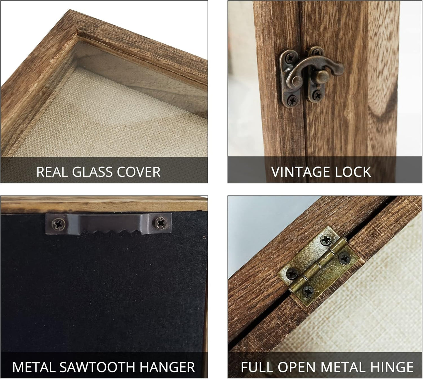 GraduatePro Shadow Box Frame 8x10 Display Case with Linen Back, Real Glass Window Door with Hinge, Picture Frame Wedding Bouquet Memorabilia Medals Photos Memory Box for Keepsakes, Carbonized Black