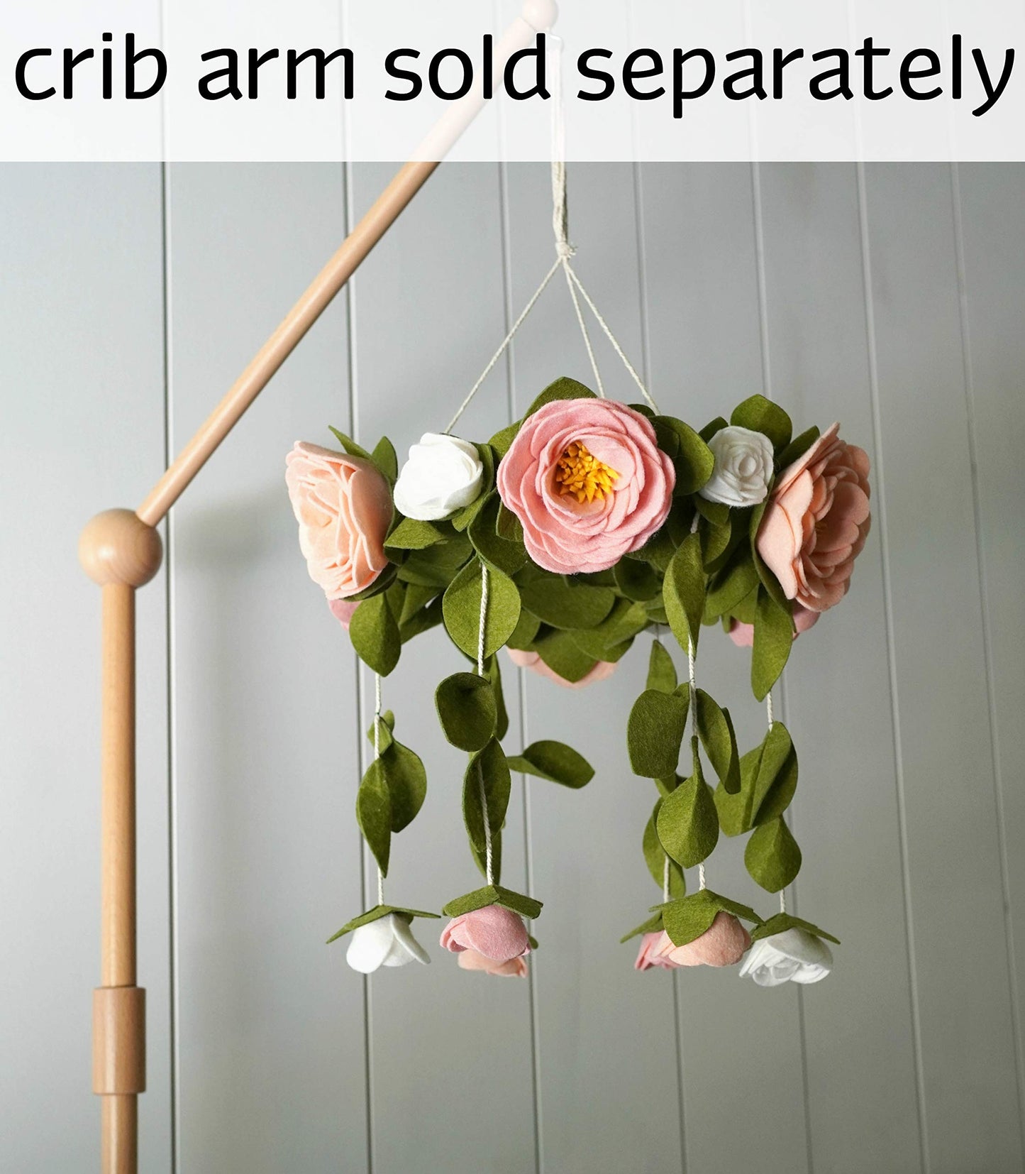 Baby Crib Mobile – Wooden Hanging Nursery Baby Mobile for Crib, Handmade Floral Nursery Decor for Girls, Perfect Shower Gift (Felt Rose) Also Fits Bassinets, Sorrel + Fern