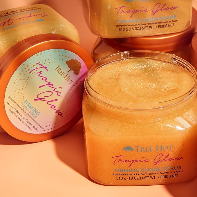 Tree Hut Tropic Glow Shea Sugar Scrub, Exfoliating & Hydrating Body Scrub with Shea Butter, Radiant Glow, Warm Scent, Holiday Gift & Stocking Stuffer, 18 oz