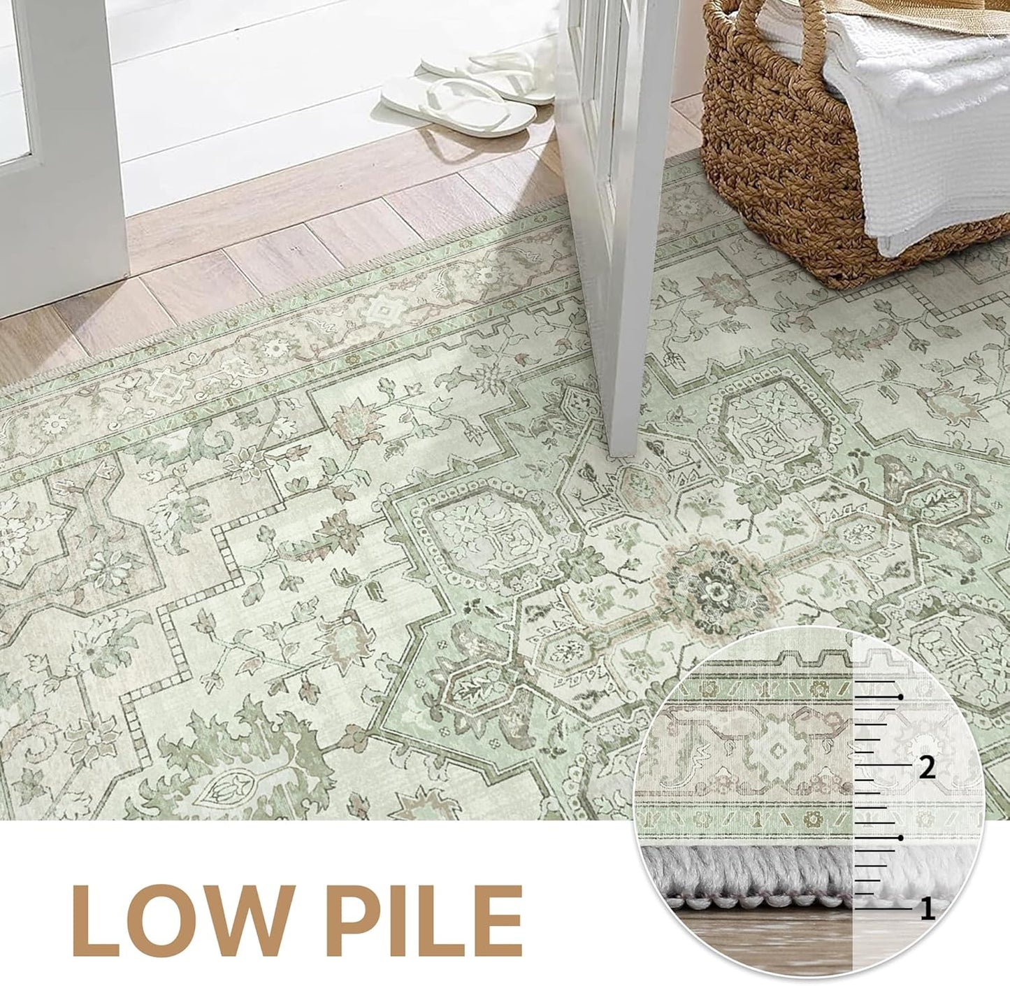 GENIMO 6x9 Area Rugs for Living Room, Machine Washable Non Slip Vintage Rugs, Low Pile Lightweight Chenille Print Rug for Bedroom, Dining Room, Home Office, Oat Light