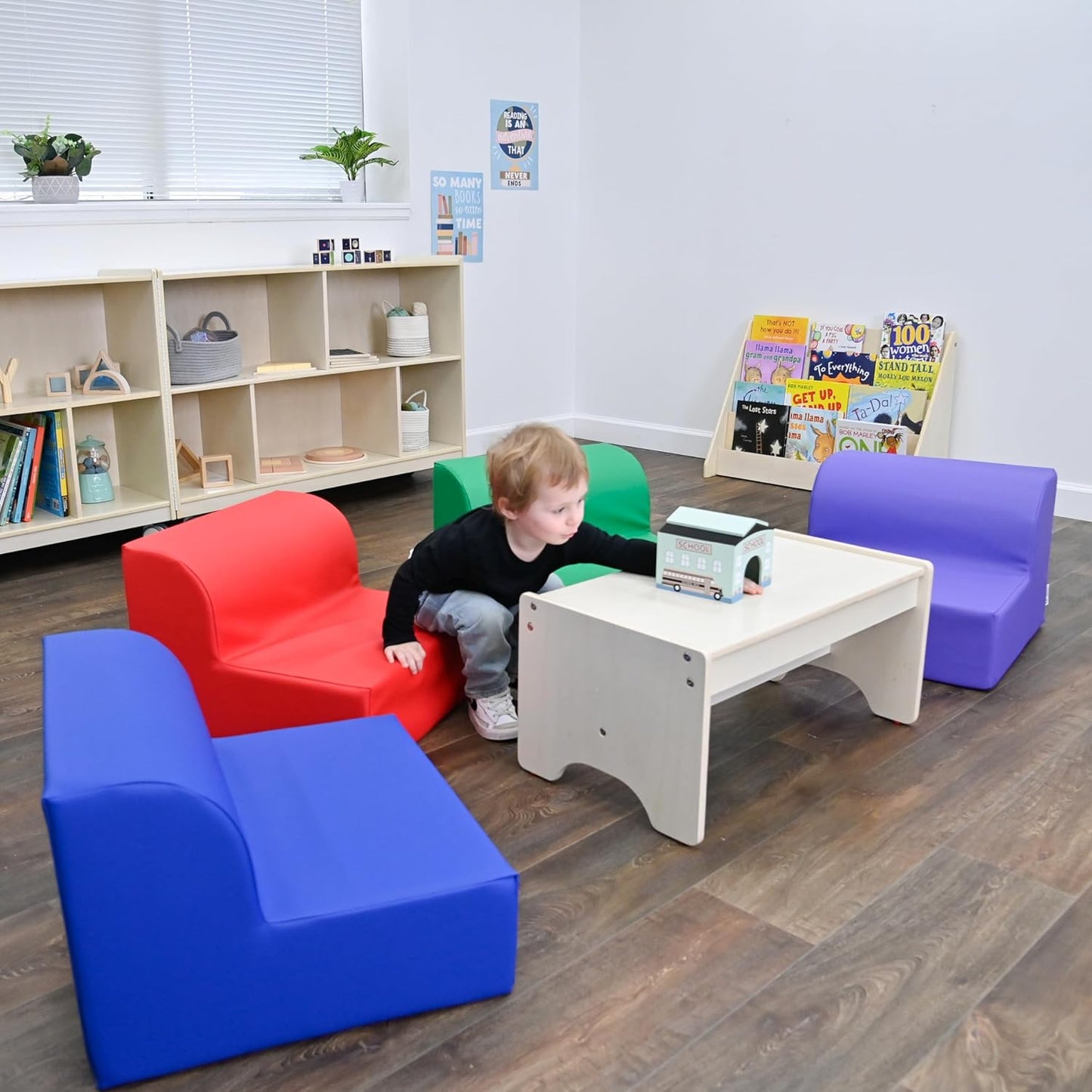 Children's Factory Library Loungers, Flexible Seating Classroom Furniture, Comfy Kids Chairs, Vibrant Colors, Set of 4