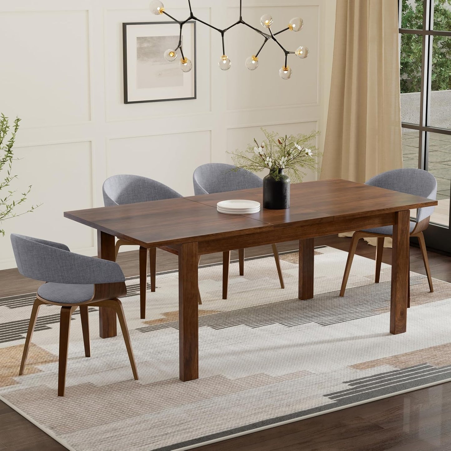 SIMPLIHOME Wilson Extendable Dining Table, Solid Wood Walnut Veneer, 60-76 x 36 inches, Transitional-Style Rectangular Expandable Kitchen Table for up to 6+ People