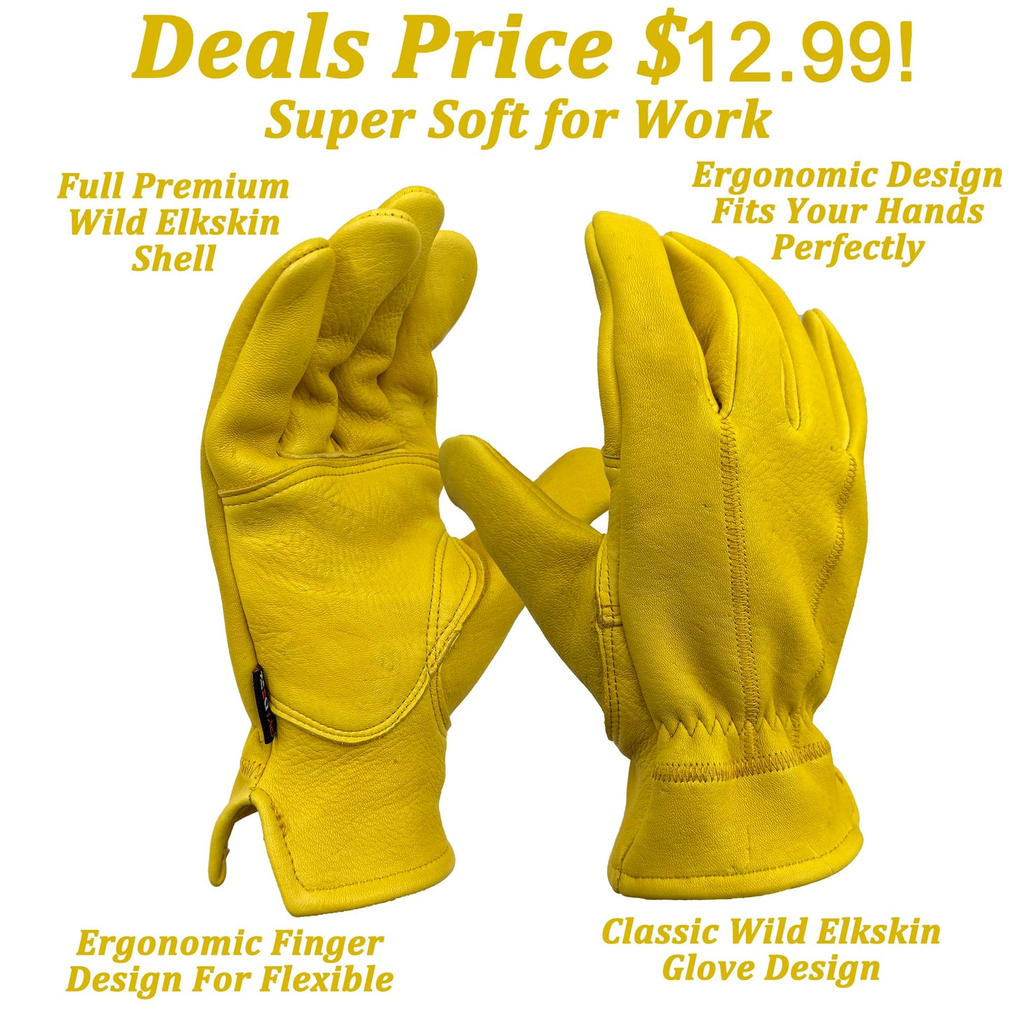 SKYDEER Full Premium Wild Elkskin Leather Work Gloves for Men, All-Weather Durable & Breathable, Anti-Slip Grip, Large Glove for Heavy-Duty Labor, Construction, and Gardening (SD8826/L)